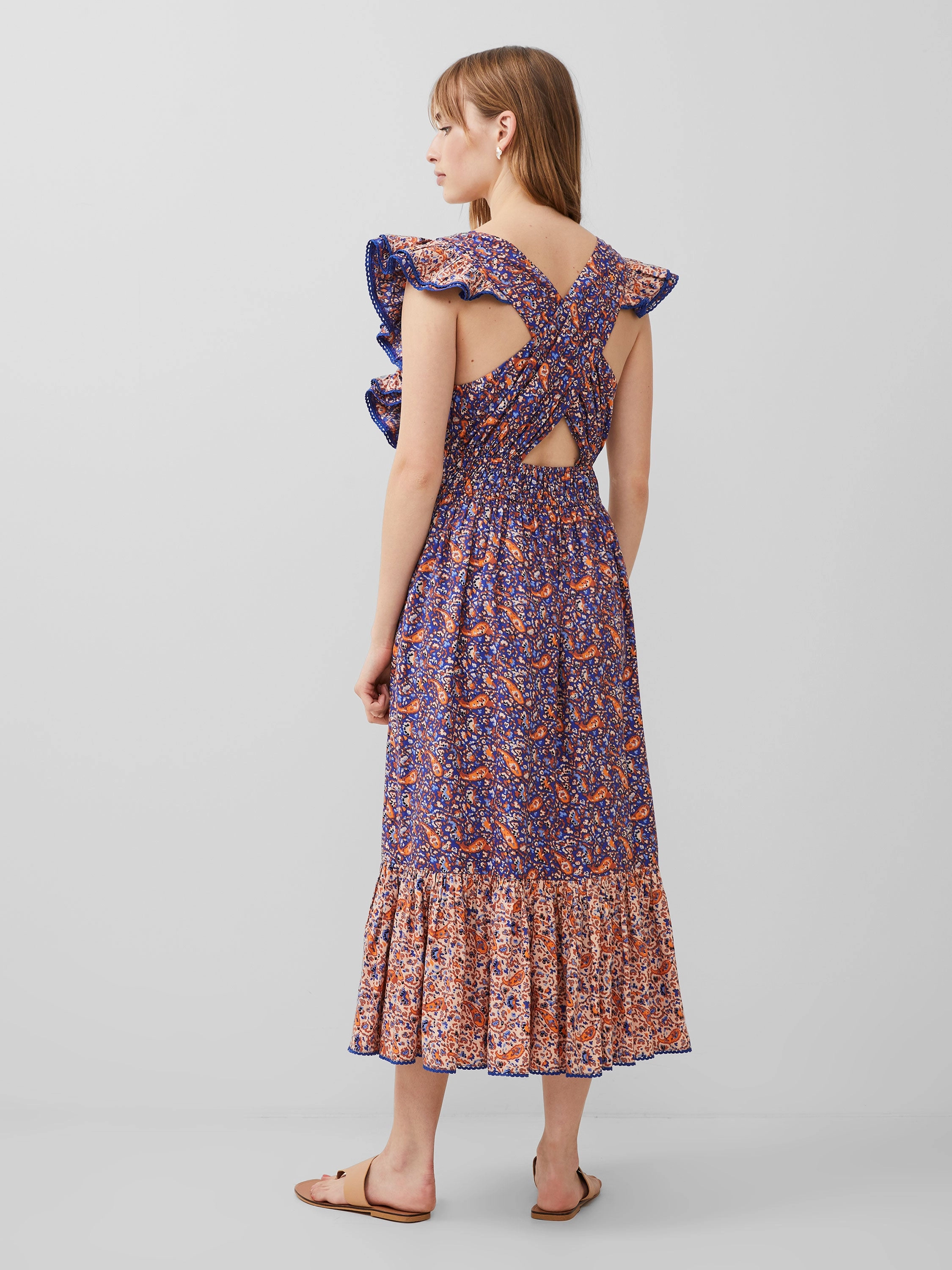 Anathia Blaire Frill Midi Dress Balloon-Sleeve