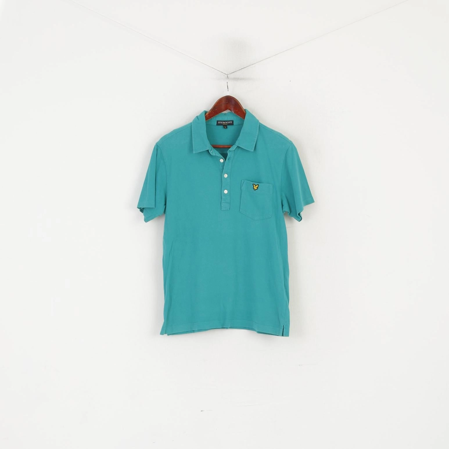 Lyle & Scott Vintage Men L (M) Polo Shirt Green Cotton Detailed Buttons Stretch Top Eco friendly materials Minimal Fit