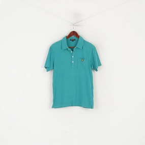 Lyle & Scott Vintage Men L (M) Polo Shirt Green Cotton Detailed Buttons Stretch Top Eco friendly materials Minimal Fit