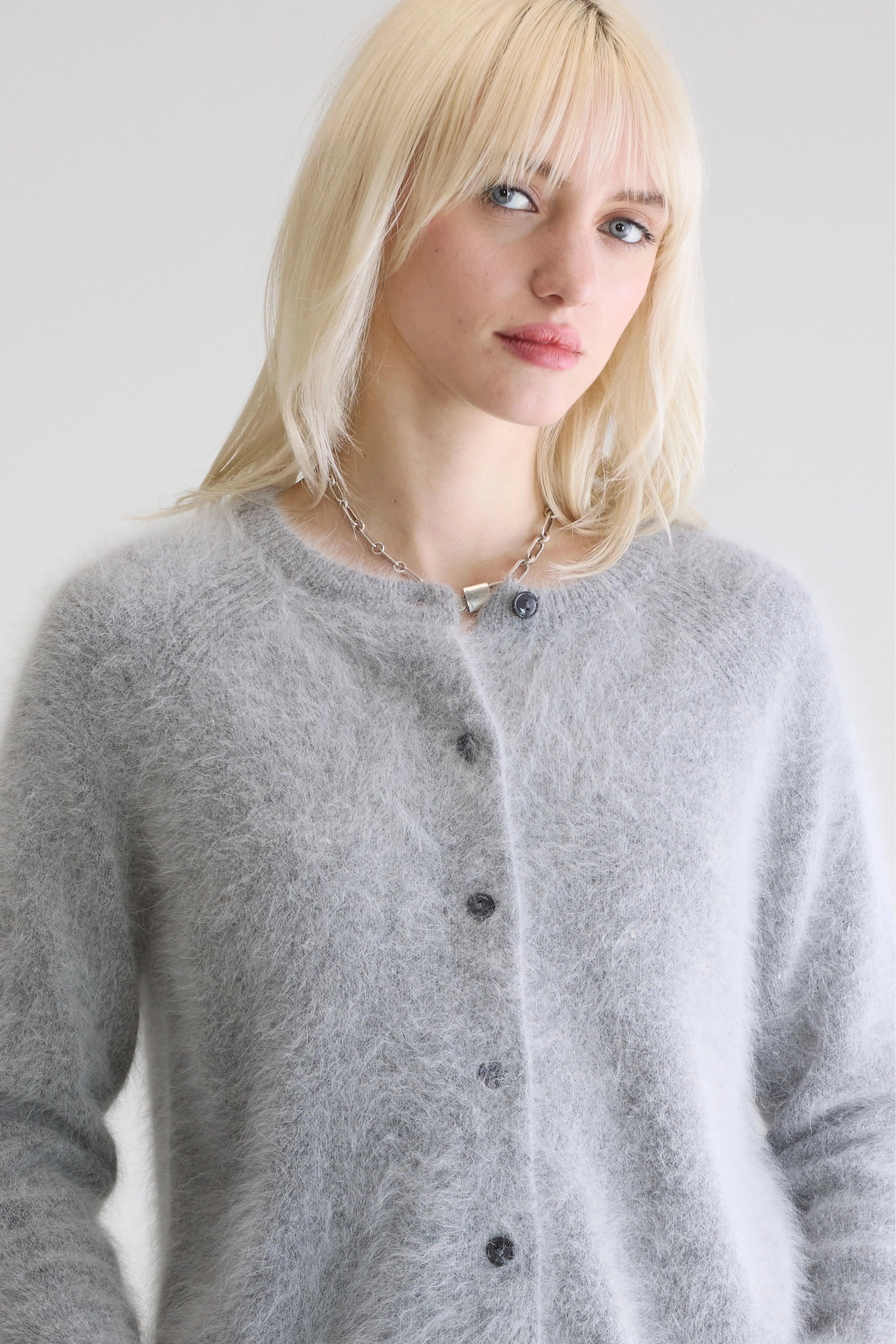 UVProtection Layer Four Way Stretch Design Datair angora-blend cardigan (252 / W / H. GREY)