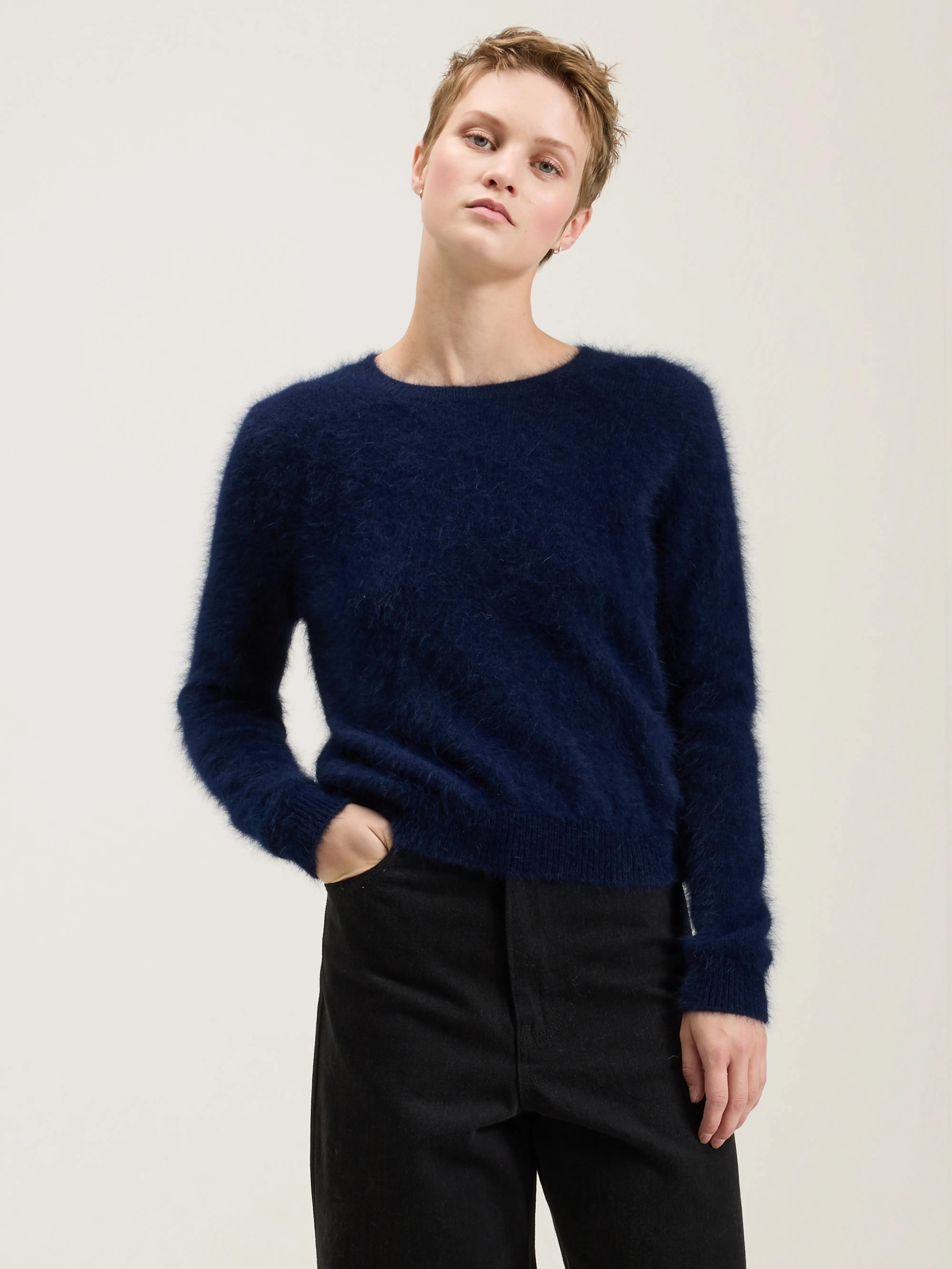 Datti angora-blend sweater (242 / W / NAVY) Natural Fiber Construction Ribbed Structure