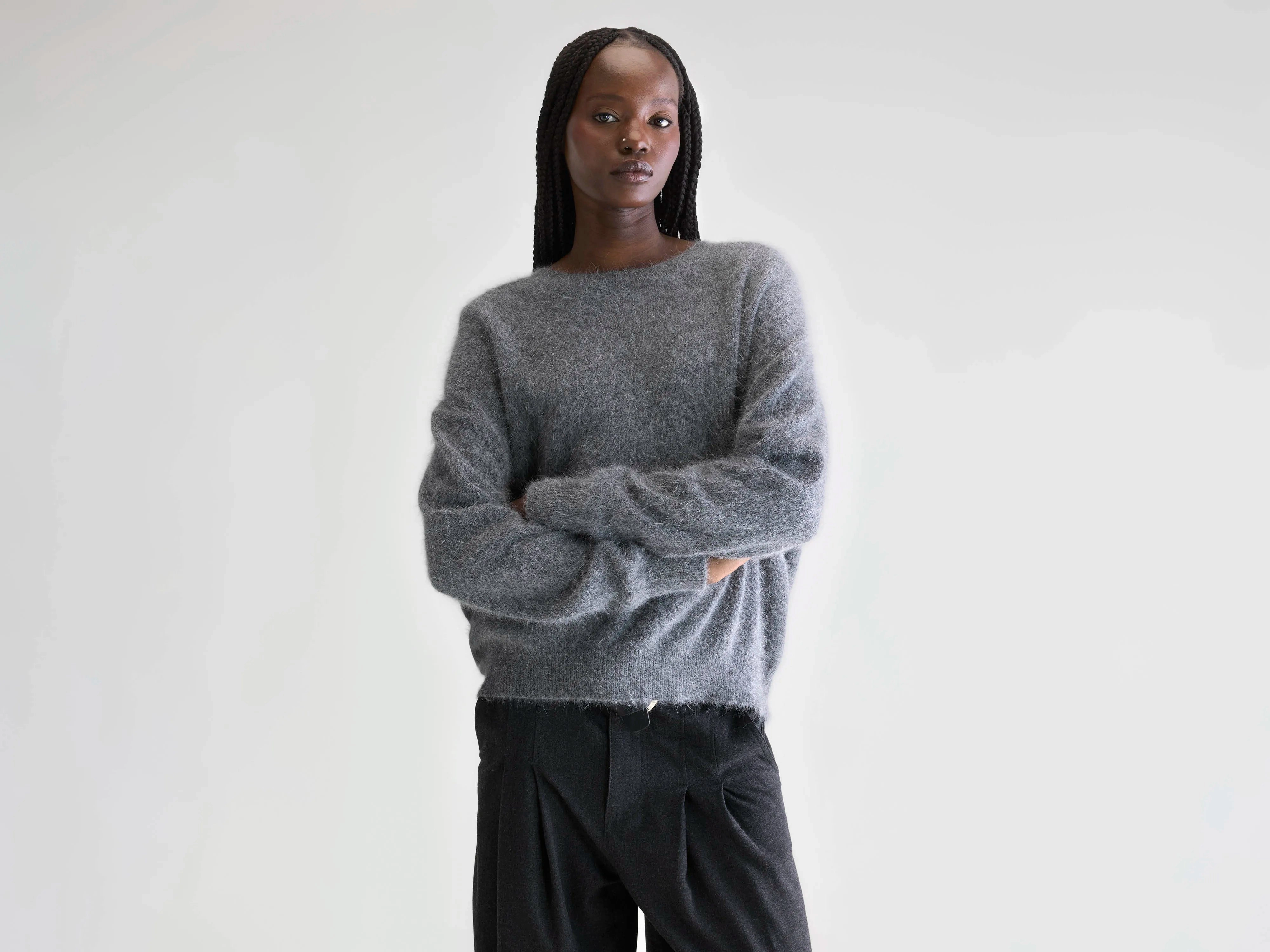 Datus angora-blend sweater (252 / W / MID GREY) LanolinFree Wool Processing StretchRecovery Yarn