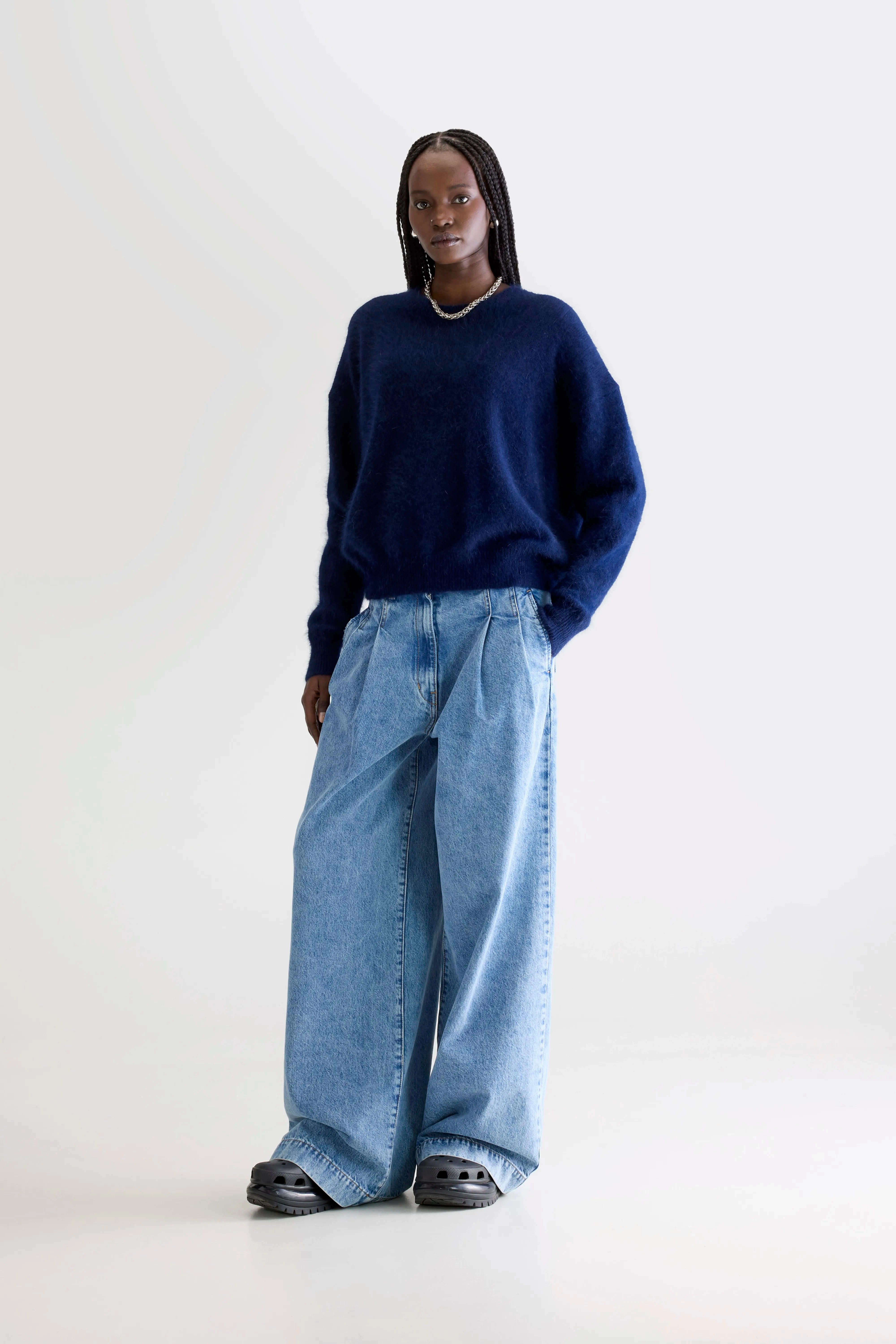 Twisted Cable Pattern Datus angora-blend sweater (252 / W / NAVY)