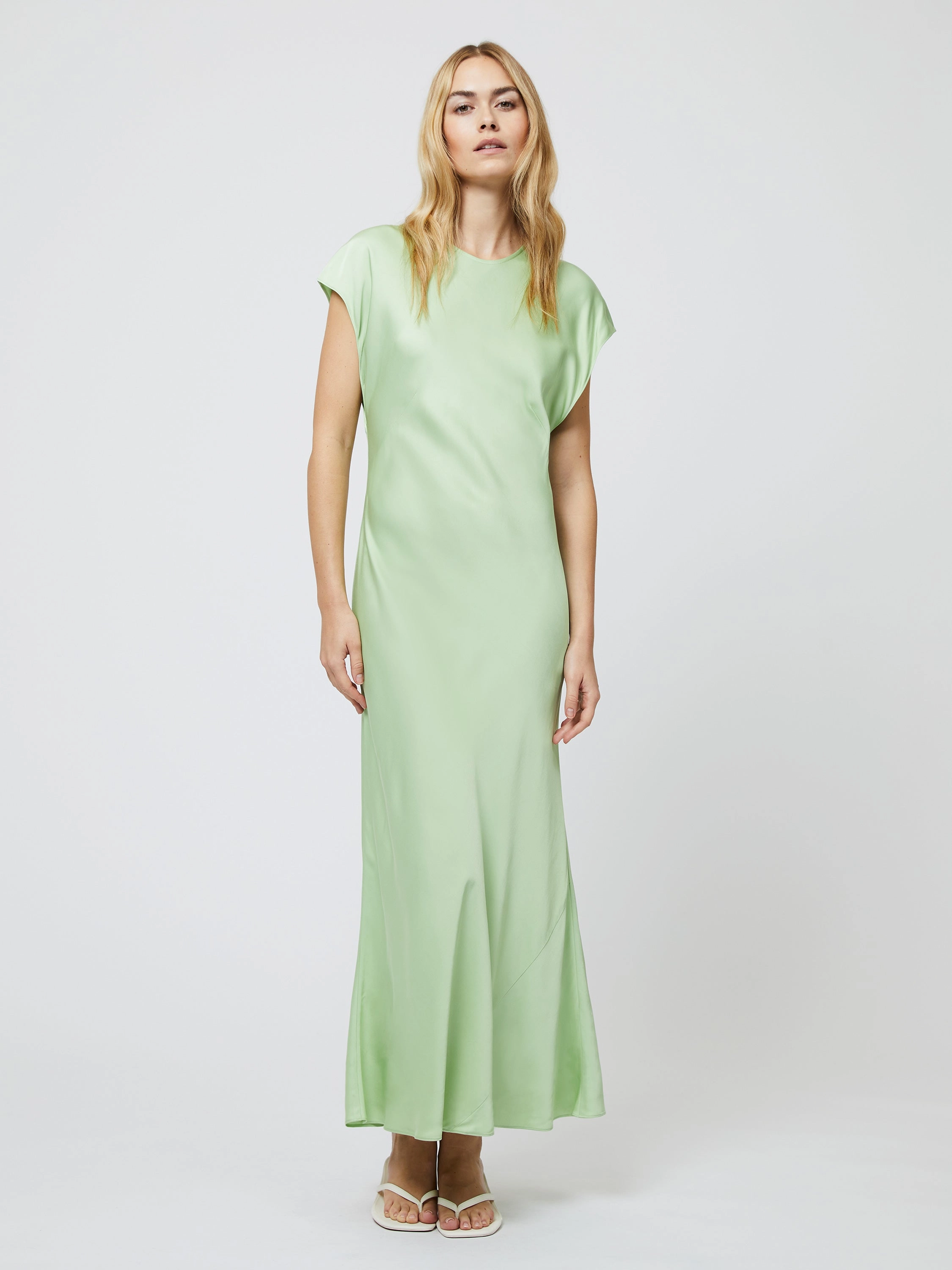 Ennis Satin Column Maxi Dress Versatile Fit Flowy Layers