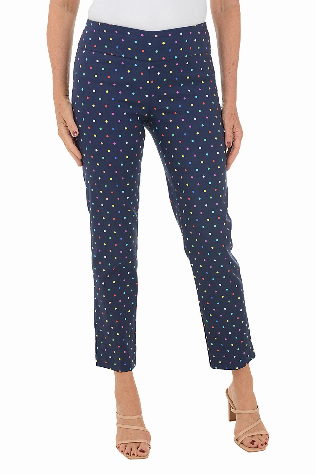 QuickDryTech Petite Navy Rainbow Dots Pull-On Ankle Pant