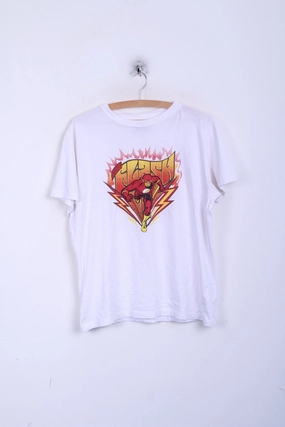 DC COMICS Mens L T-Shirt Crew Neck White Cotton Stylish and Cozy Soft and Flexible