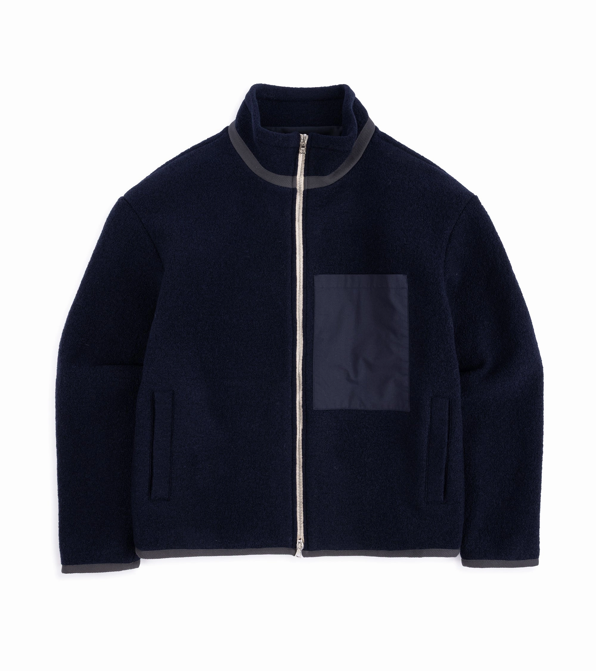 EcoFriendlyInsulation Neutral Tone De Bonne Facture Boiled Wool Sherpa Jacket: Navy