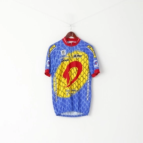 Wicking Interlock Knit De Marchi Men XL Cycling Shirt Blue Racing Zip Neck Made in Italy Bike Jersey Top