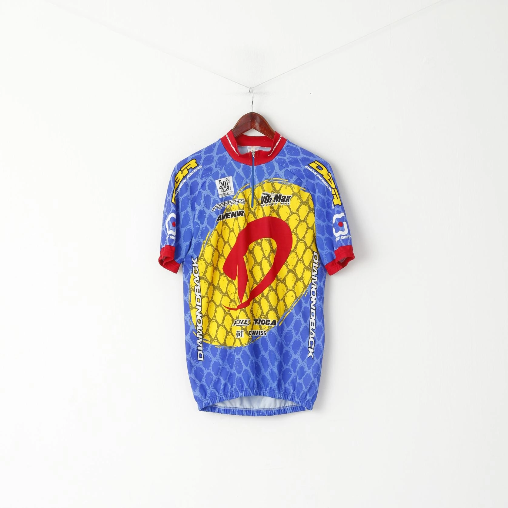 Wicking Interlock Knit De Marchi Men XL Cycling Shirt Blue Racing Zip Neck Made in Italy Bike Jersey Top