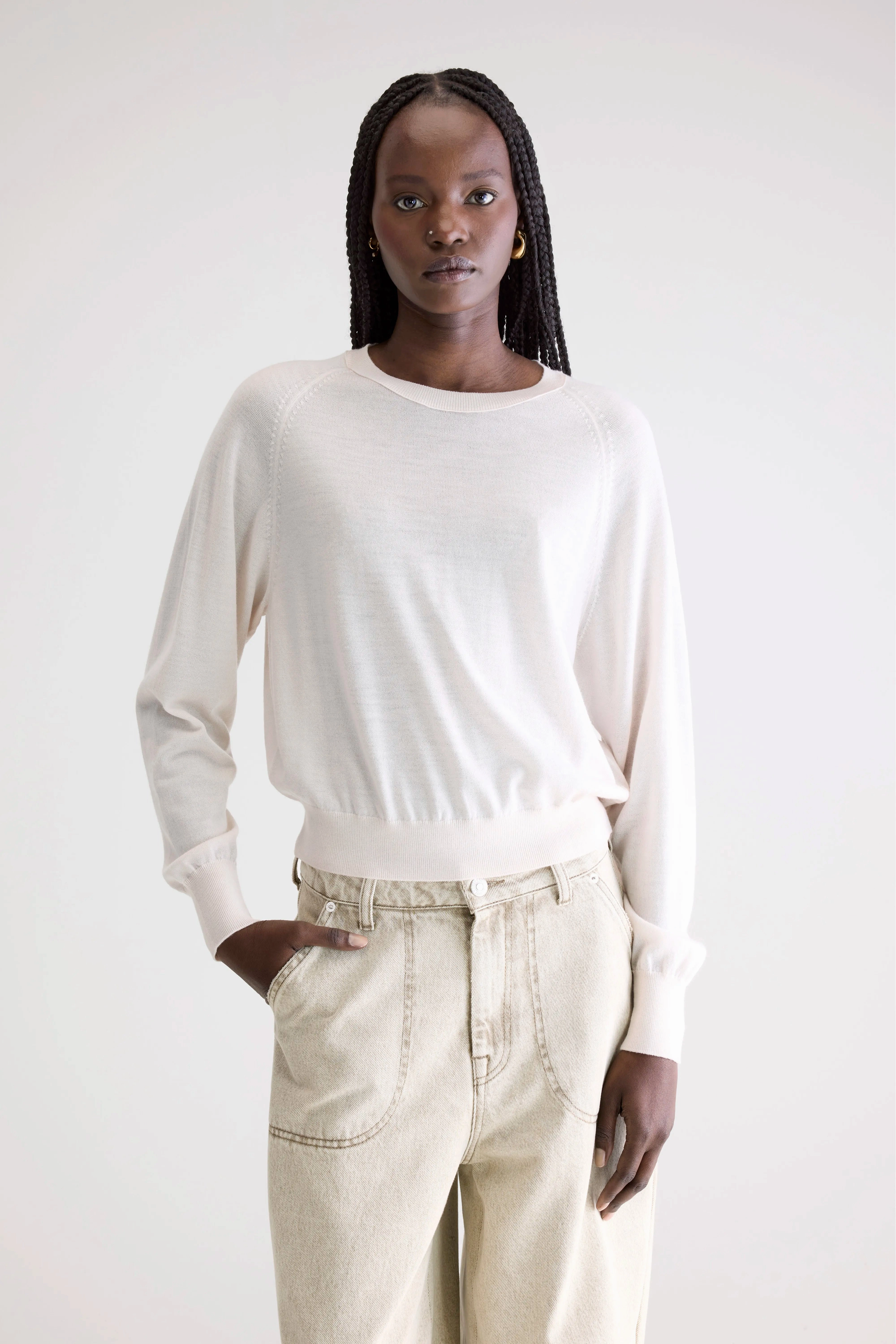 Minimalist Aesthetic Flexible Layer Delen classic crewneck sweater (252 / W / IVORY)
