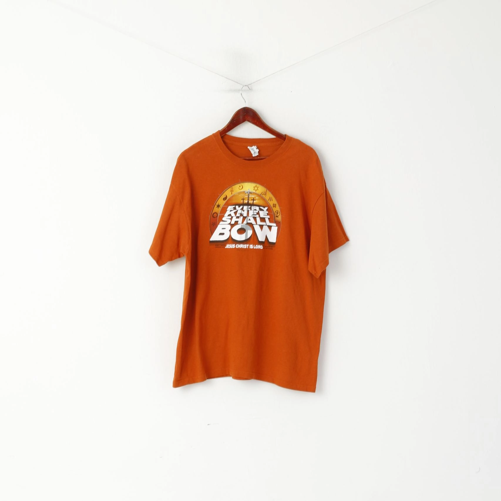 Versatile and Comfortable Delta Men XL T- Shirt Orange Cotton Vintage Graphic Christ Lord Crew Neck Top