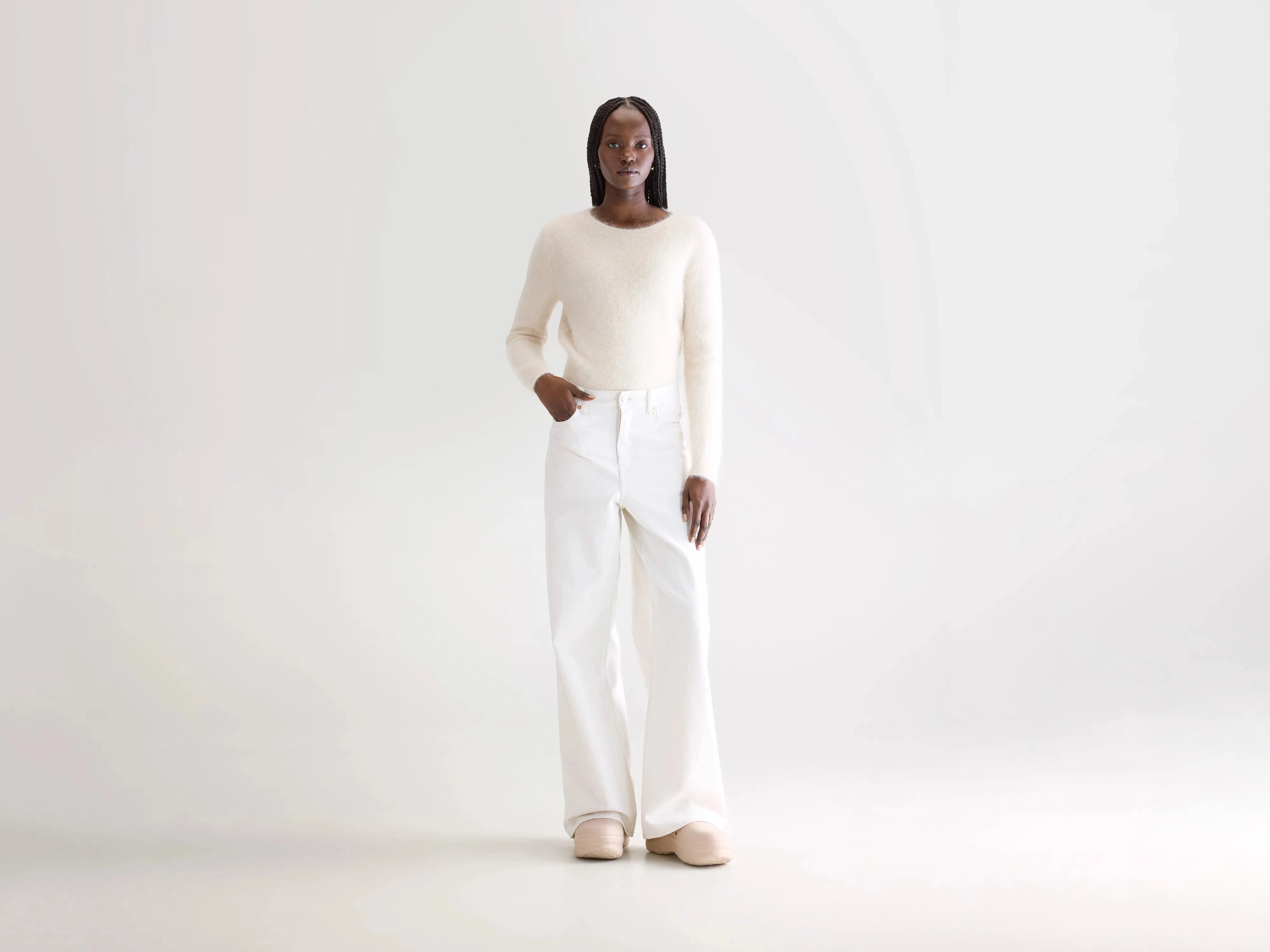 Holiday Vibes Stretch Faded Wash Denim N. 64 wide jeans (252 / W / VINTAGE WHITE)