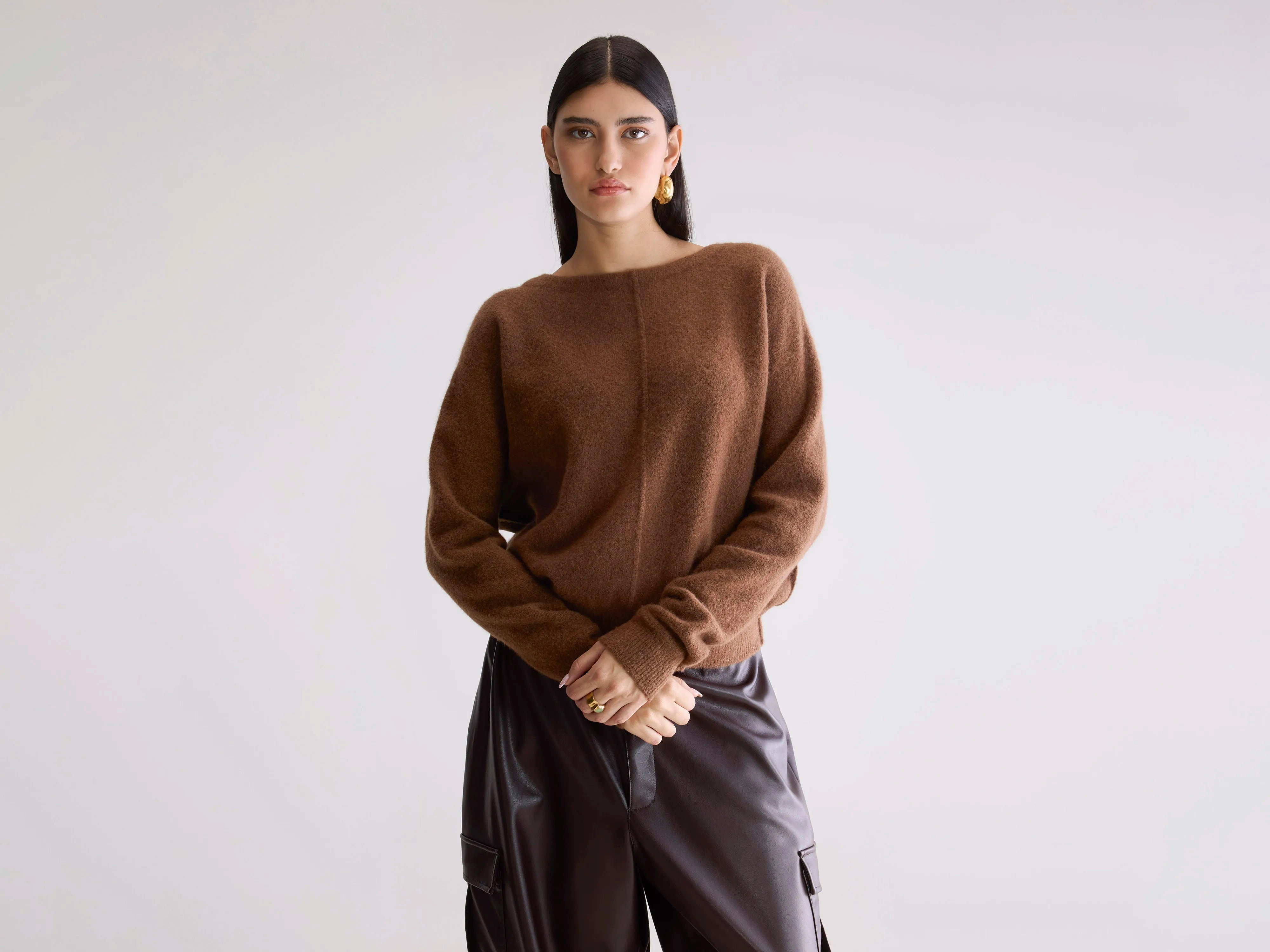 Derny sweater (252 / W / BISON) Relaxed Armhole Fit Ribbed Structure