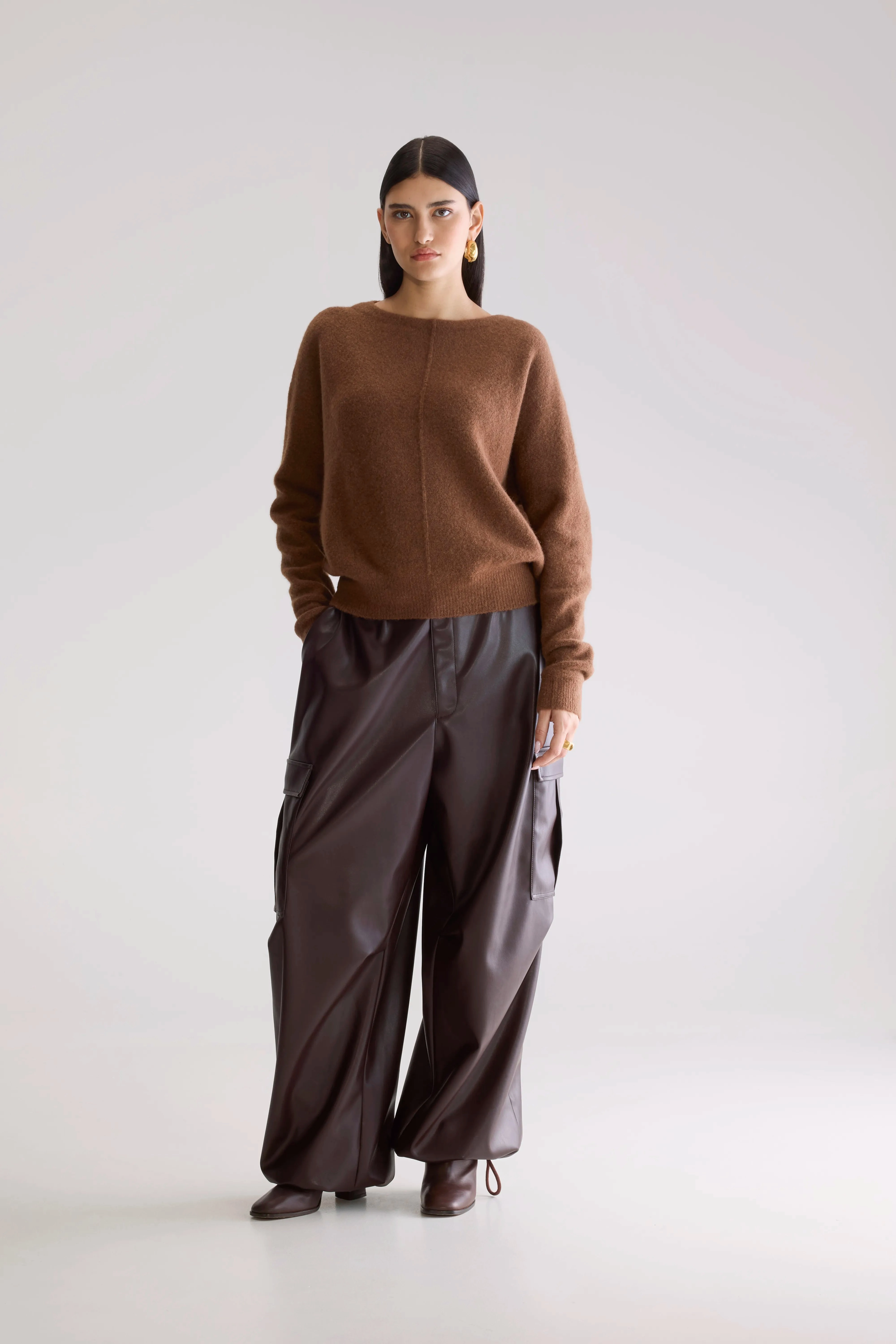 Layered HeatTrap Stitching Derny sweater (252 / W / BISON)