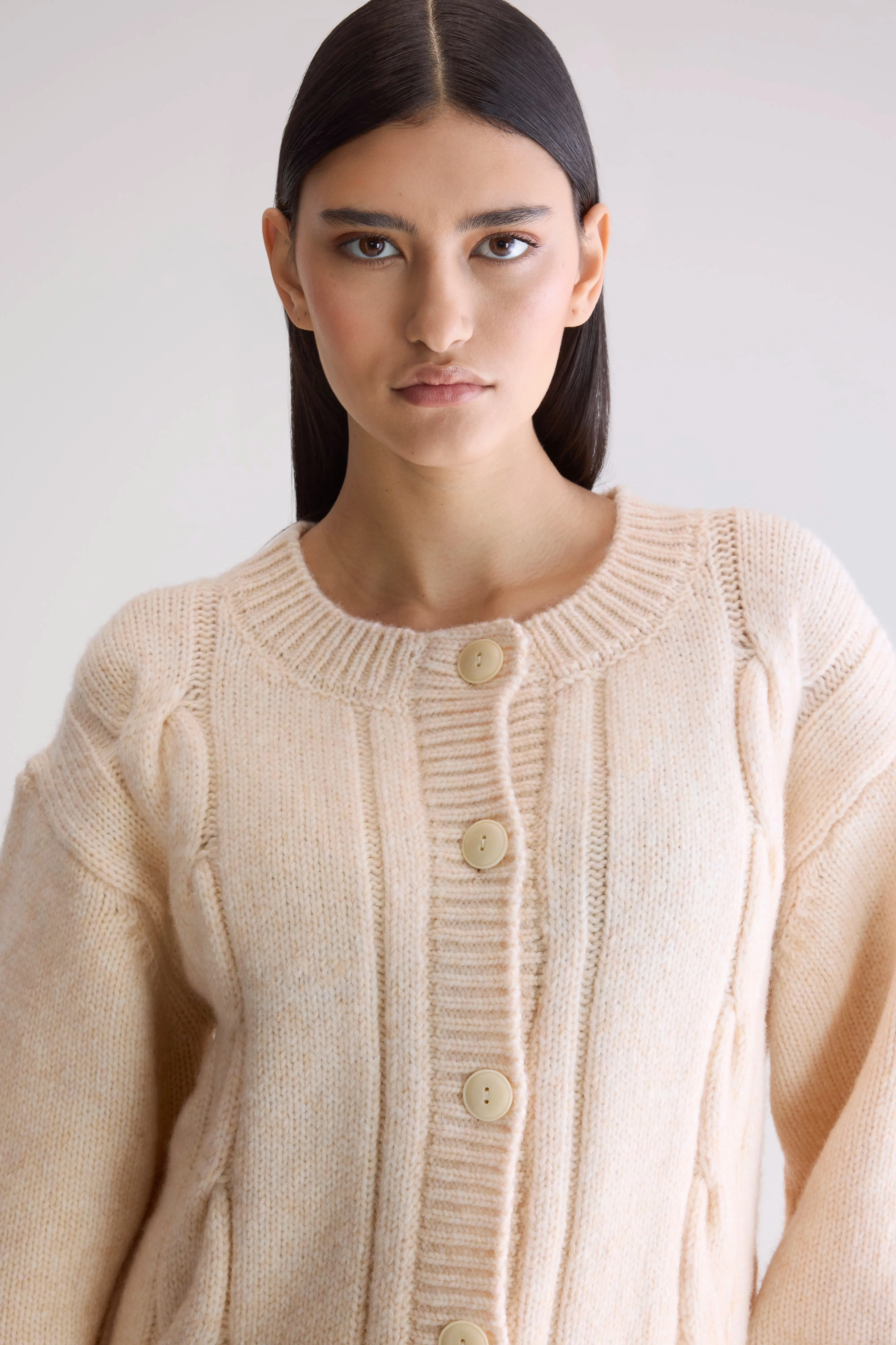 Temperature Regulating Knit Dico chunky cardigan (252 / W / IVORY)