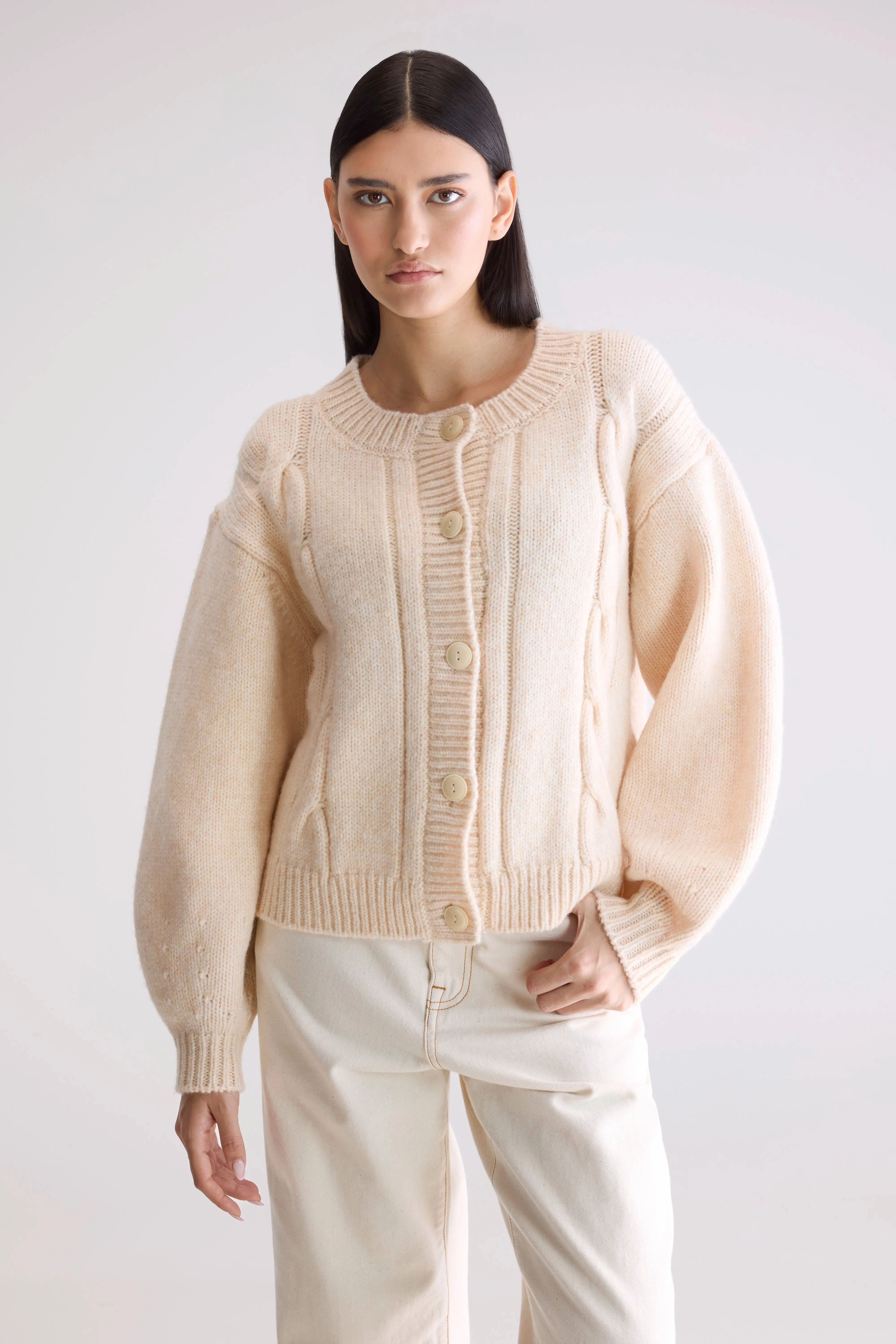 Dico chunky cardigan (252 / W / IVORY) Grab And Go