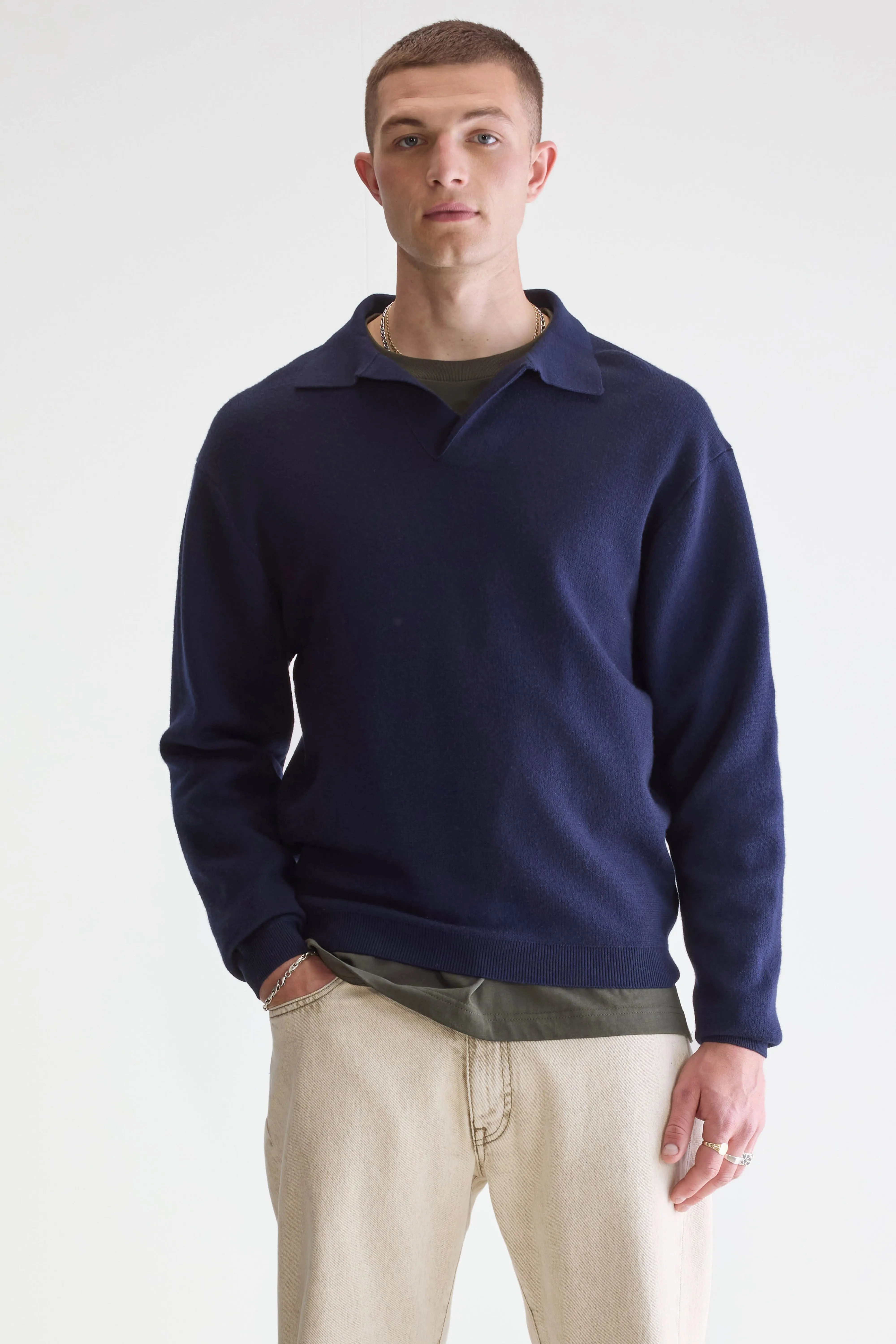 Flatlock stitching Diloux polo sweater (252 / M / NAVY)