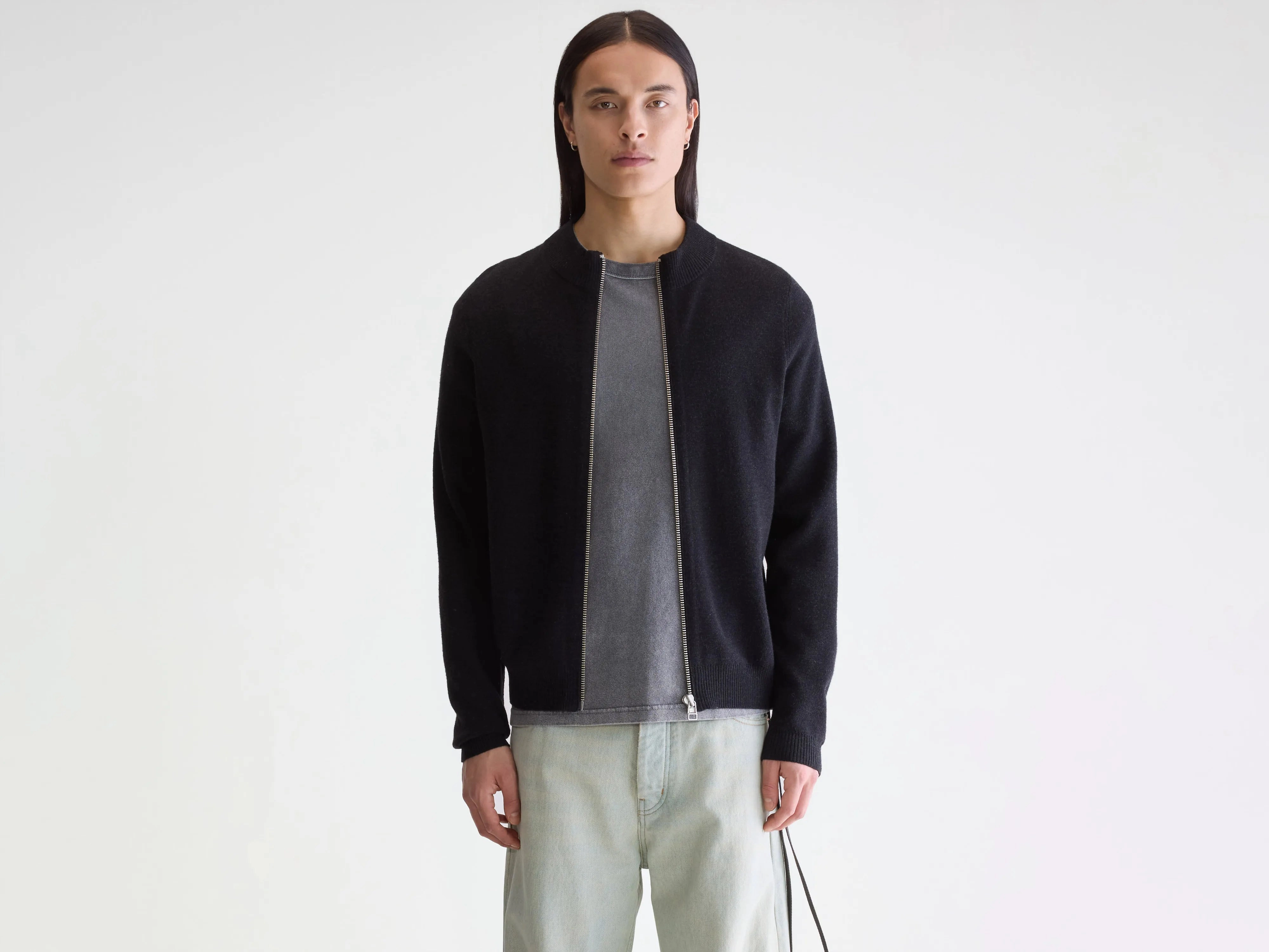 Dilso zip-up sweater (252 / M / CHARCOAL) Autumn favorite