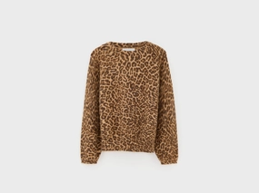 Dioal leopard print sweater (252 / W / COMBO A) Wide Hem Detail Microfiber Textile
