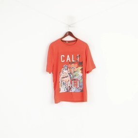 Disney at George Men L T-Shirt Orange Graphic Cotton Muppets Cali Top Wicking Interlock Knit Embroidered Details