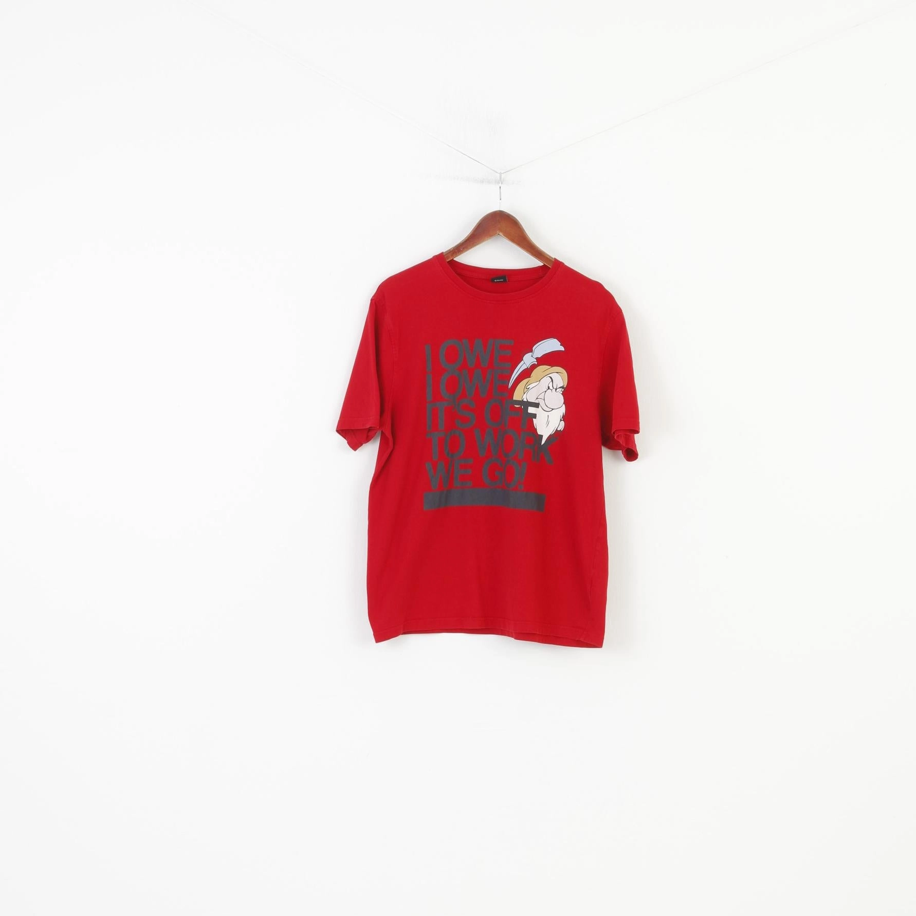 Temperature Control Fabric Disney Men L T-Shirt  Burgundy Cotton Short Sleeve Crew Neck Graphic Top