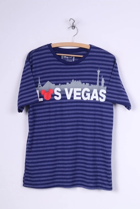Relax Fit Design Disney Store Mens S T-Shirt Graphic Striped Navy Las Vegas Cotton Top
