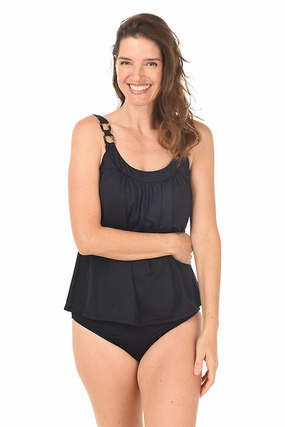 Solid Ring Detail Ultra Fit Tankini Top Easy Breezy Non Restrictive Mobility