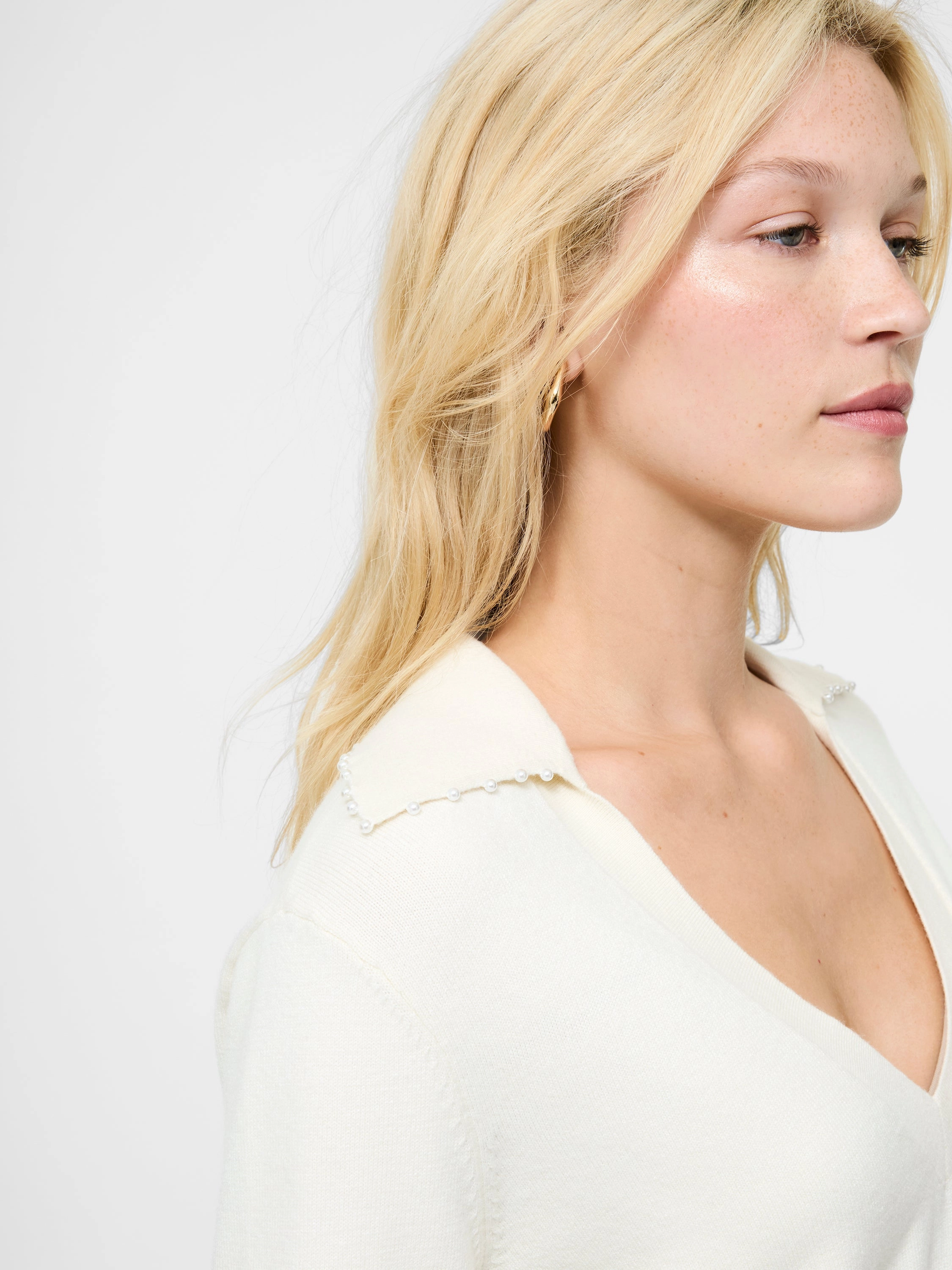 Sloane Knit Pearl Collared Sweater Fresh Look Durable Elasticity