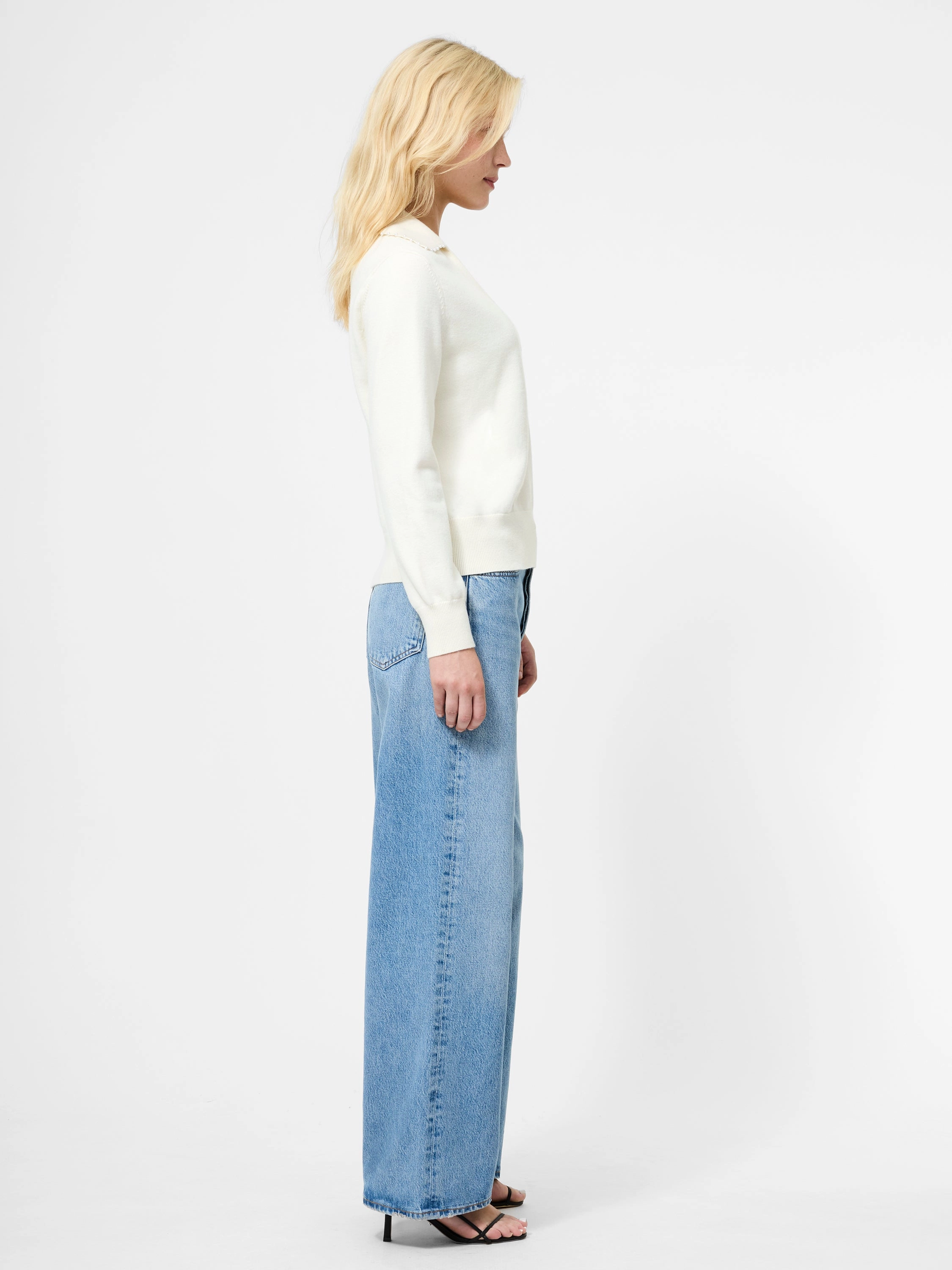 Sloane Knit Pearl Collared Sweater Reinforced Seams Gentle Fabric