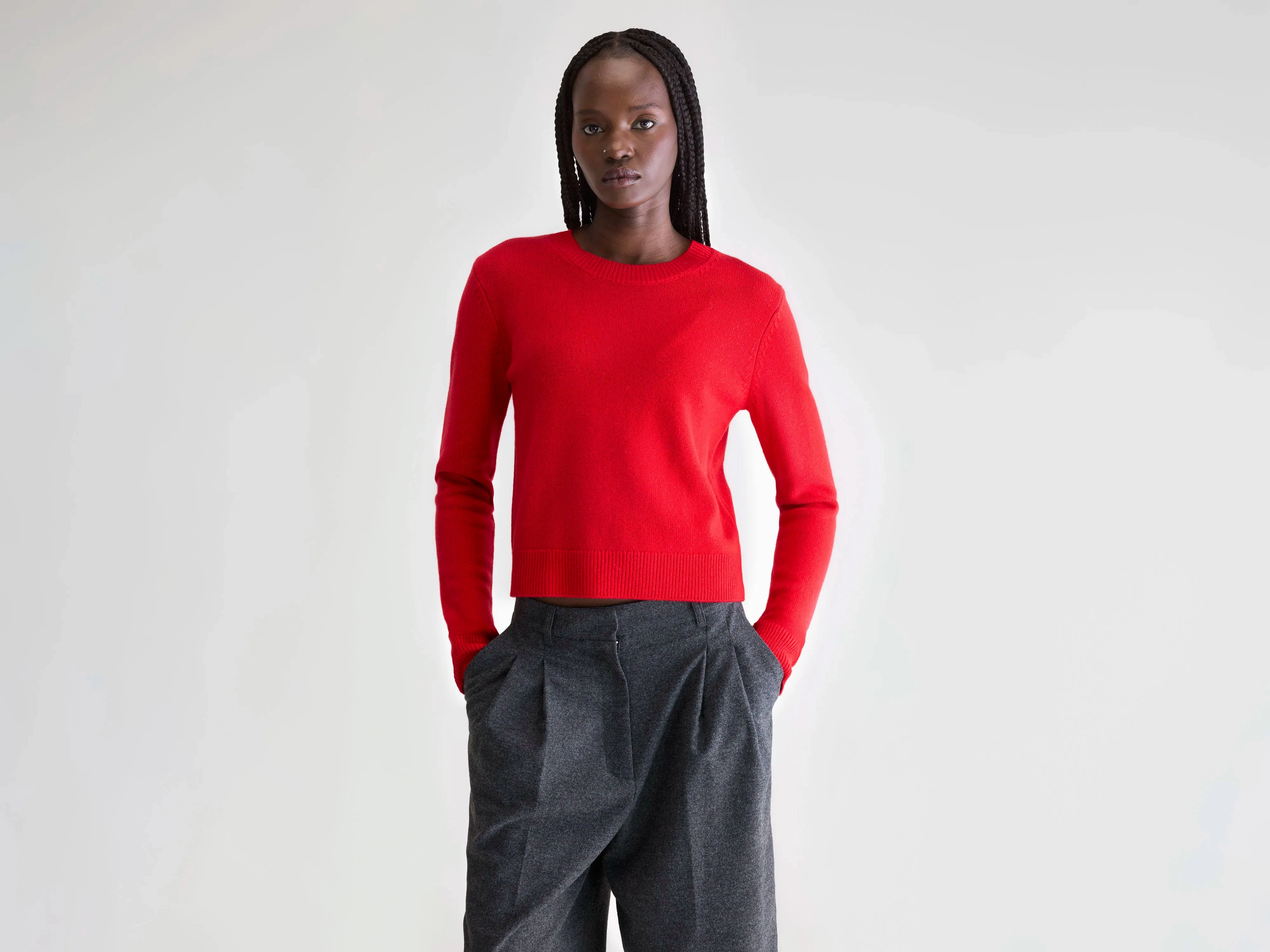 Spag slim cashmere sweater (252 / W / AMORE) Early Chill Ventilation Panel
