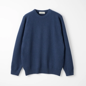 Contrast Trim Accent Outdoor Ready Mooncastle Wool Cashmere Silk Crew Neck Sweater: Navy