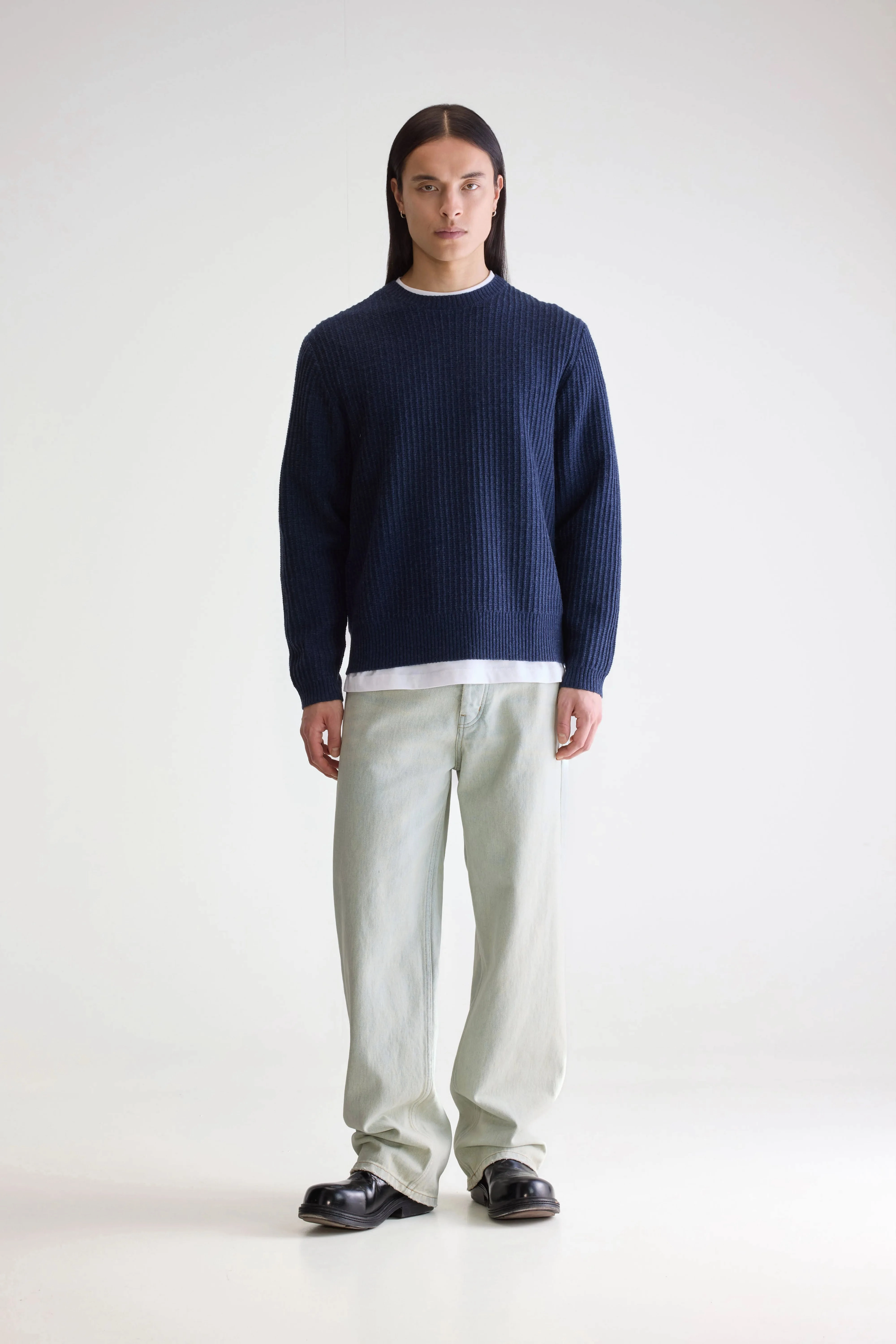 Geivyn crewneck sweater (252 / M / INK) Hypoallergenic Fiber Blend Ribbed Edging