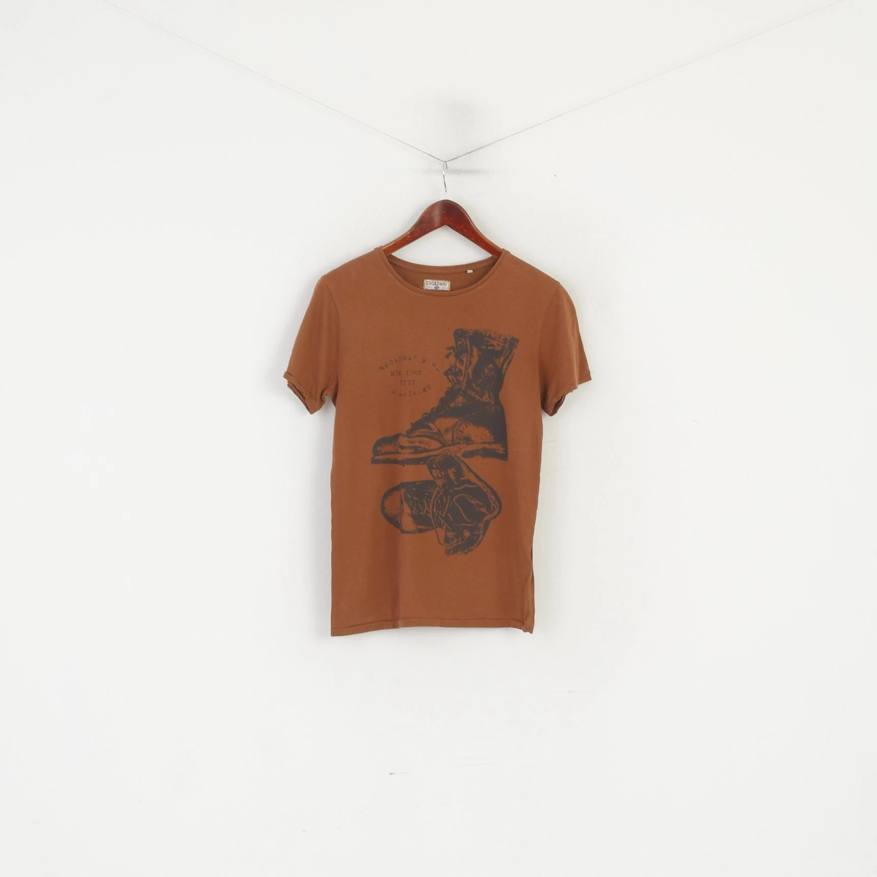 Dr Rehfeld Men M Shirt Brwon Cotton Broadway Dance Graphic Top Classic Crew Neck