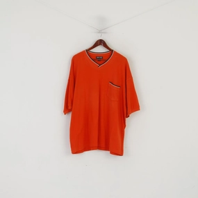 Modern Layering John F. Gee Jeanswear Men 68/70 XXXL T- Shirt Orange Cotton V Neck Vintage 90's Top