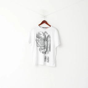 Duck and Cover Men XL (L) T- Shirt White Cotton Graphic Crew Neck Pug Jeatpag Top Elegant