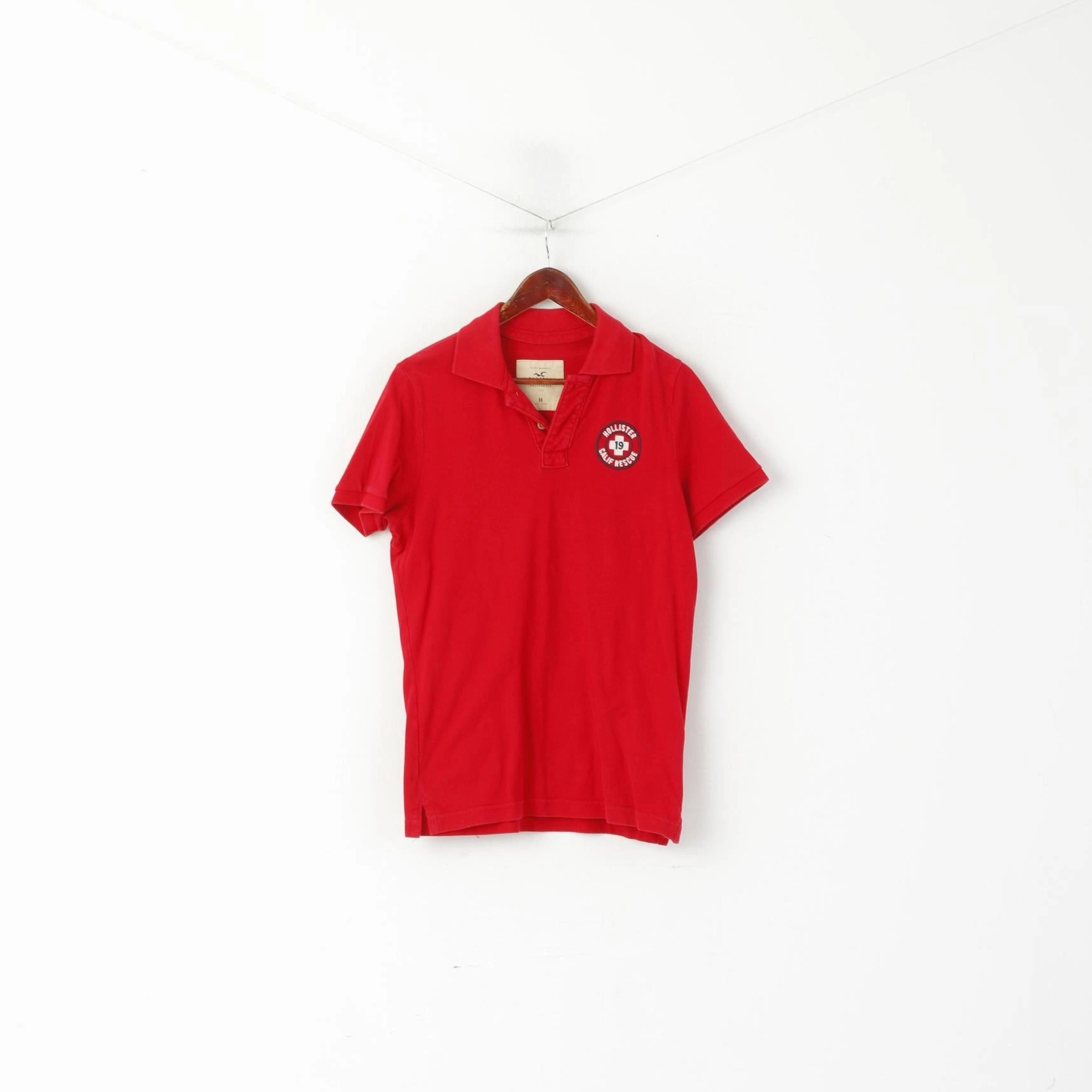 Hollister California Men M Polo Shirt Red Cotton Calif Rescue Slim Fit Top Casual Comfort Wear Lightweight Fashion