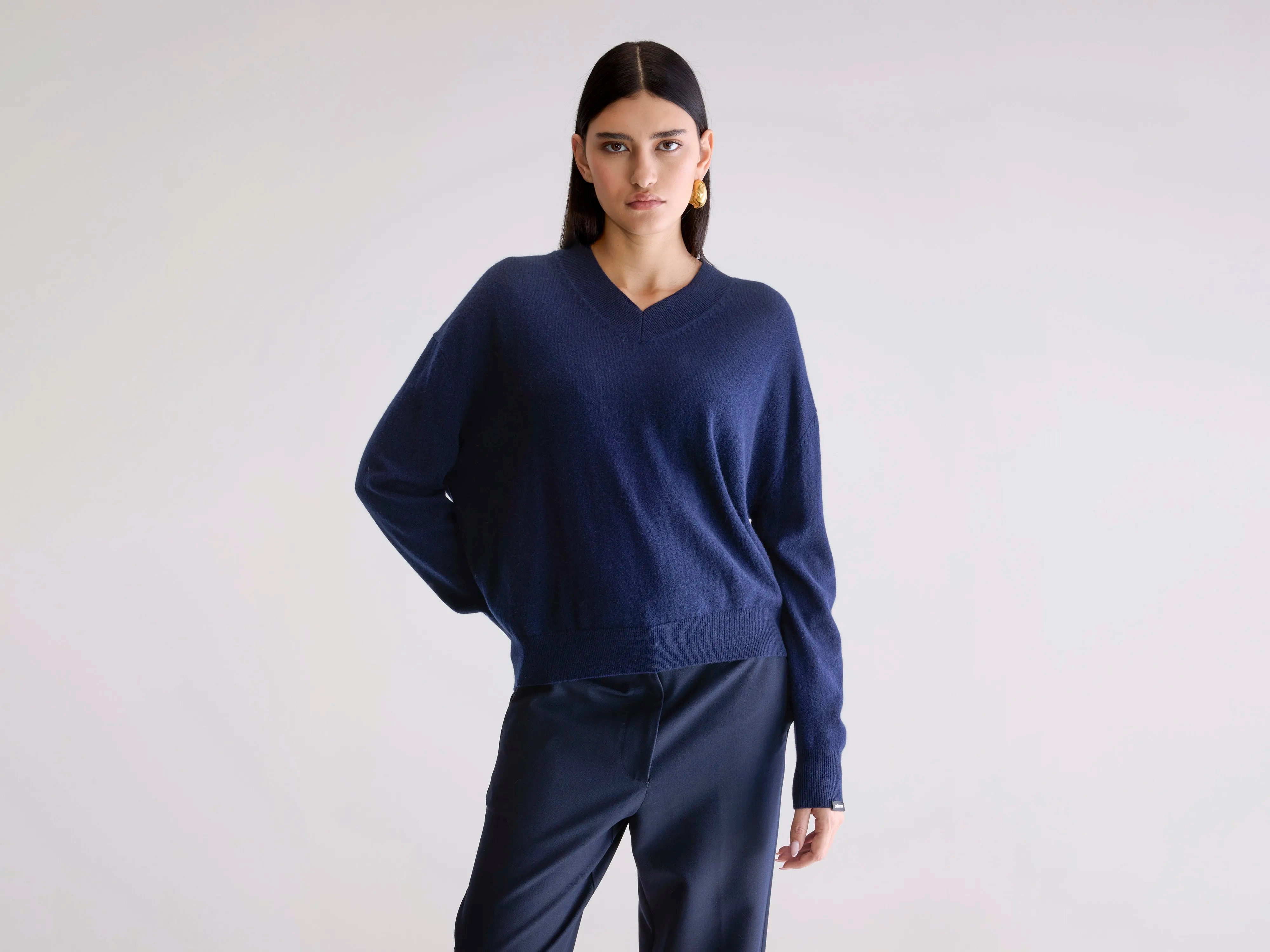 Slax cashmere sweater (252 / W / NAVY) Light Weight Layered Stitch Detail