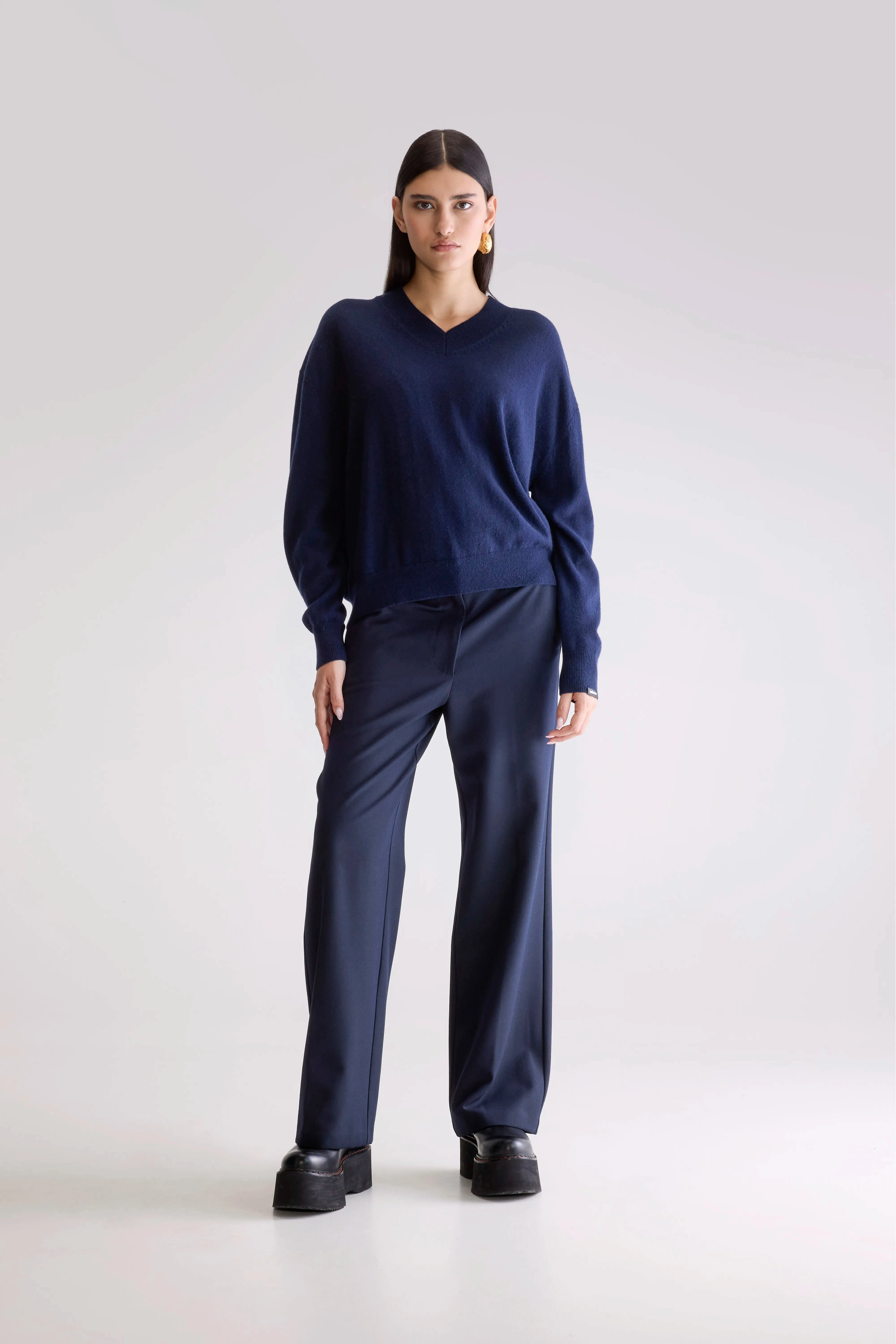 Recycled Fiber Slax cashmere sweater (252 / W / NAVY)