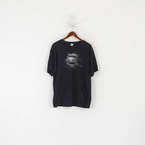 Cycling endurance Gildan Man Of Steel Men 2XL T- Shirt Black Cotton Graphic Vintage Crew Neck Top
