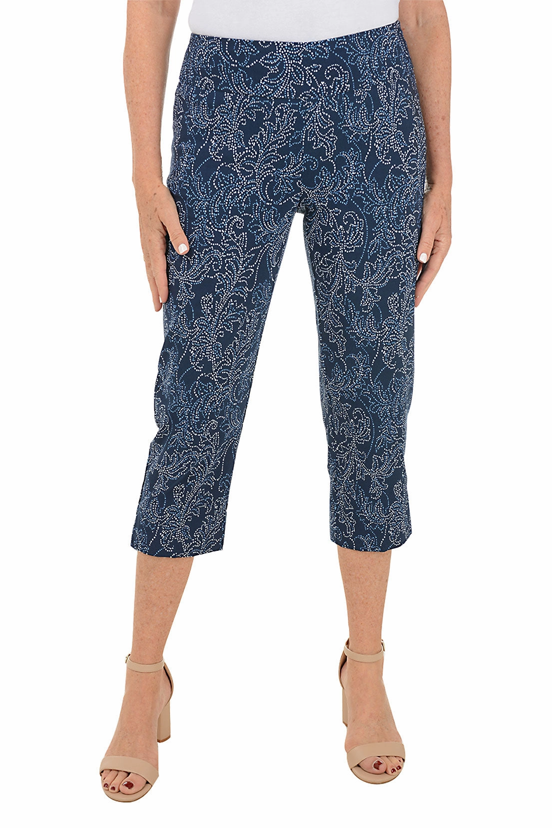HighRiseWaistband Smooth Fabric Riviera Flourish Pull-On Crop Pant