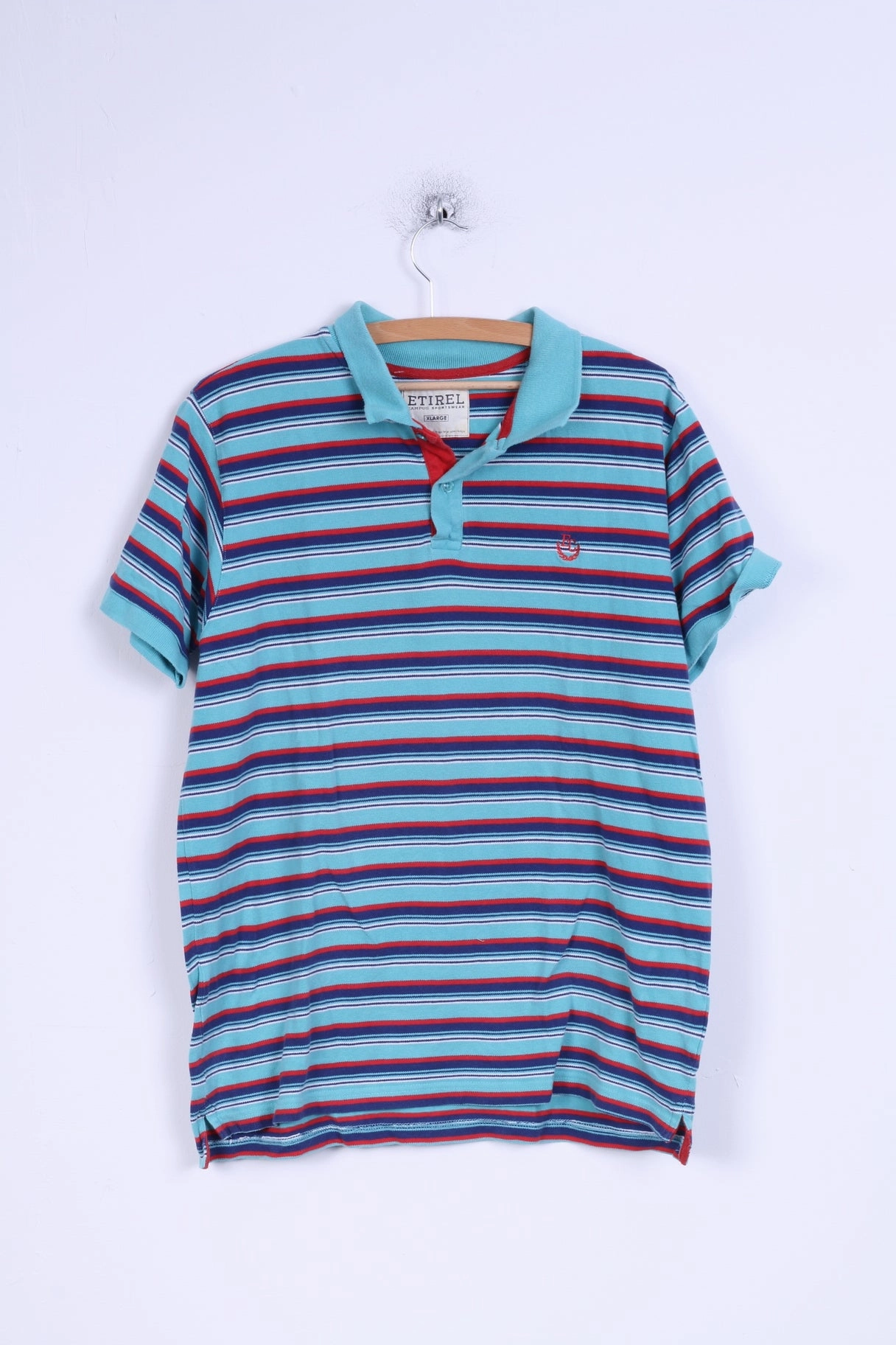 Etirel Mens XL (L) Polo Shirt Blue Striped Cotton Detailed Buttons Non-toxic