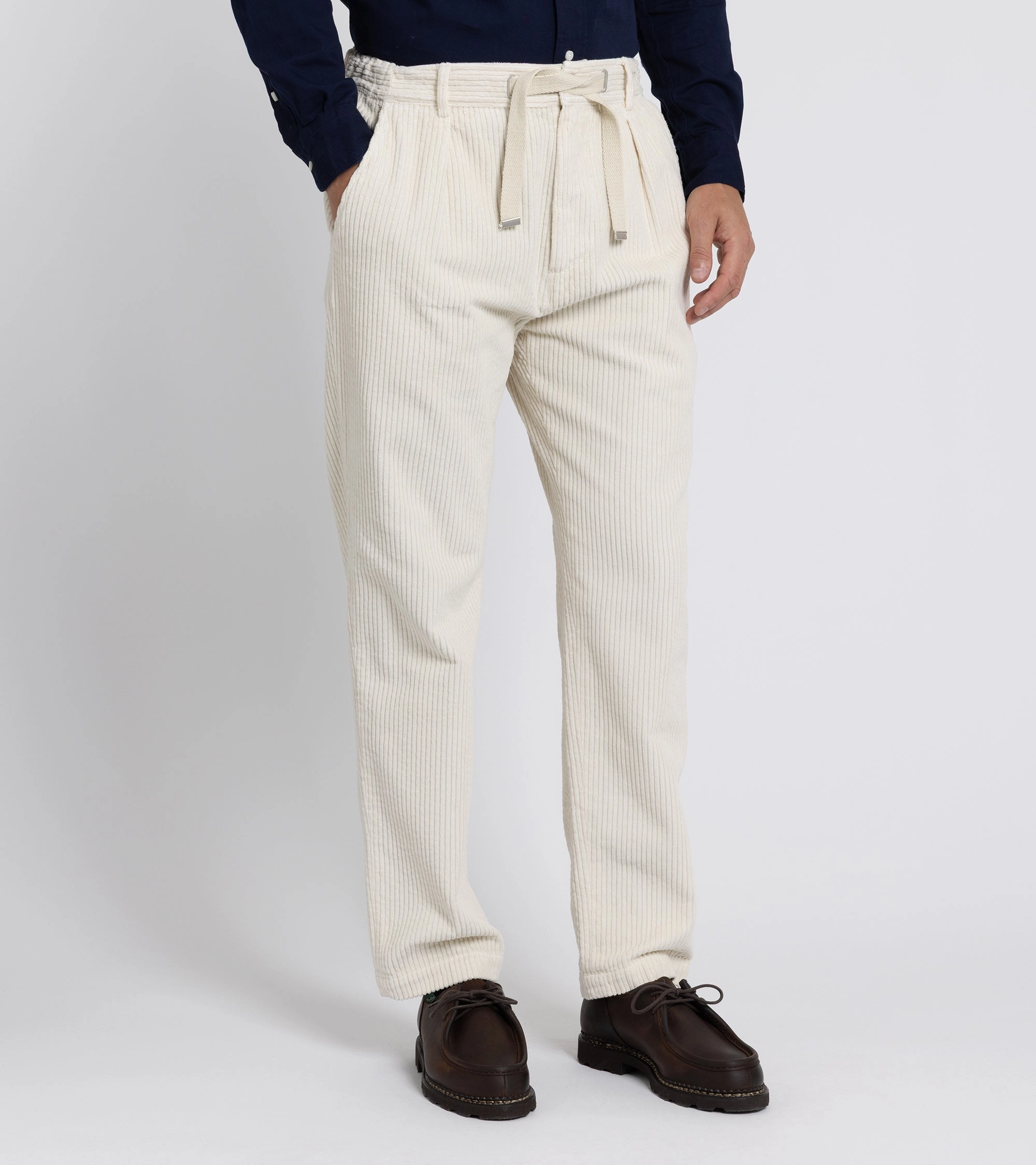 East Harbour Surplus Oxnard Wide Cotton Cord Easy Trousers: Off White Essential Comfort Cuffed hem