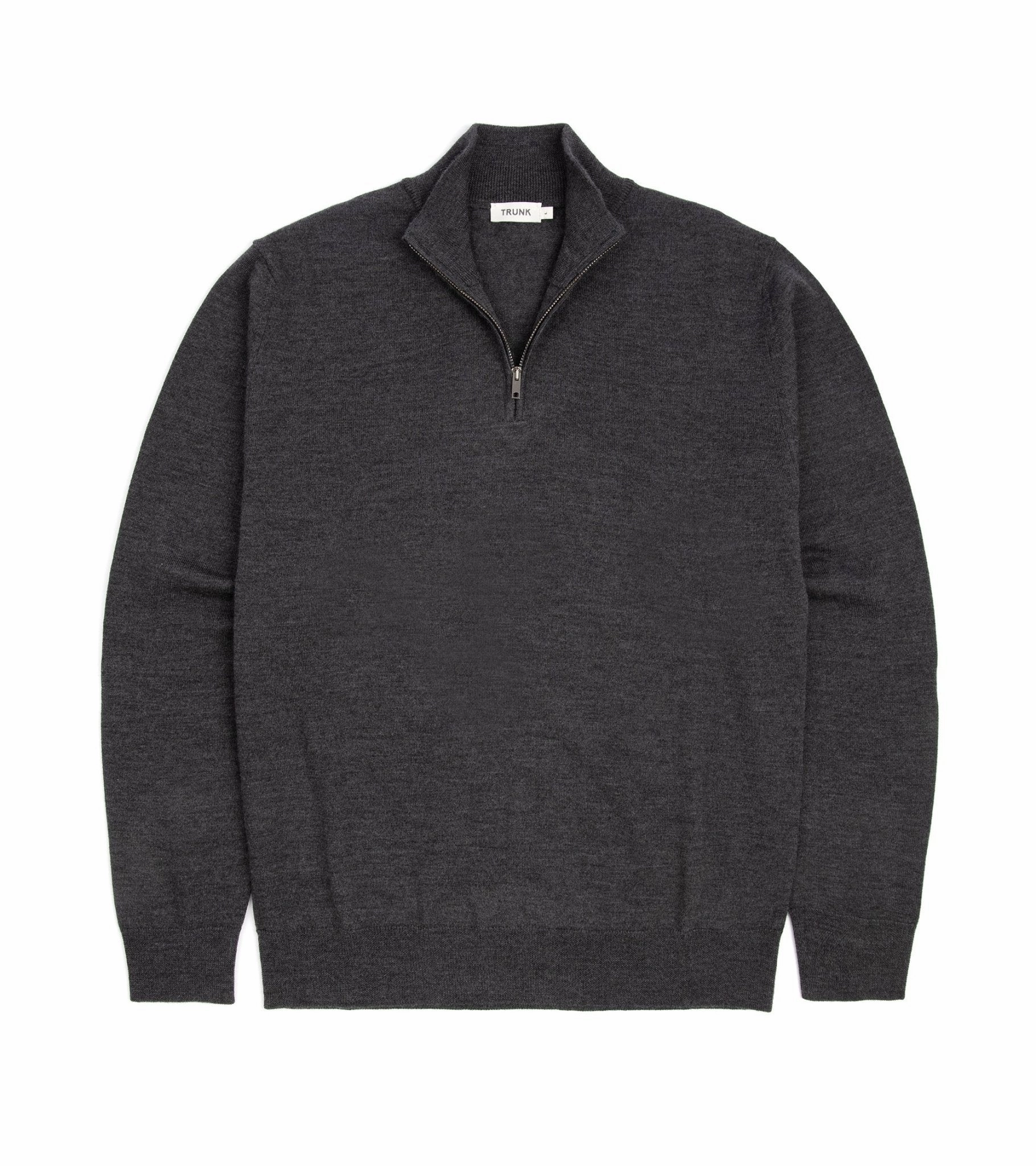 Gentle Wash Process Quick Dry Weaving Trunk Trebeck Merino Half Zip Sweater: Charcoal