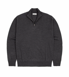 Gentle Wash Process Quick Dry Weaving Trunk Trebeck Merino Half Zip Sweater: Charcoal