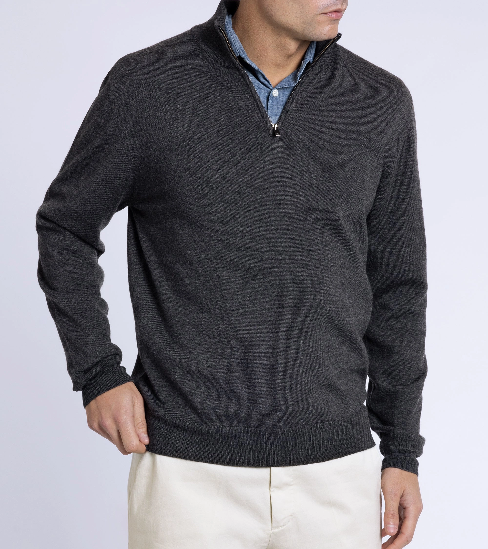 Trunk Trebeck Merino Half Zip Sweater: Charcoal Waffle Knit Texture