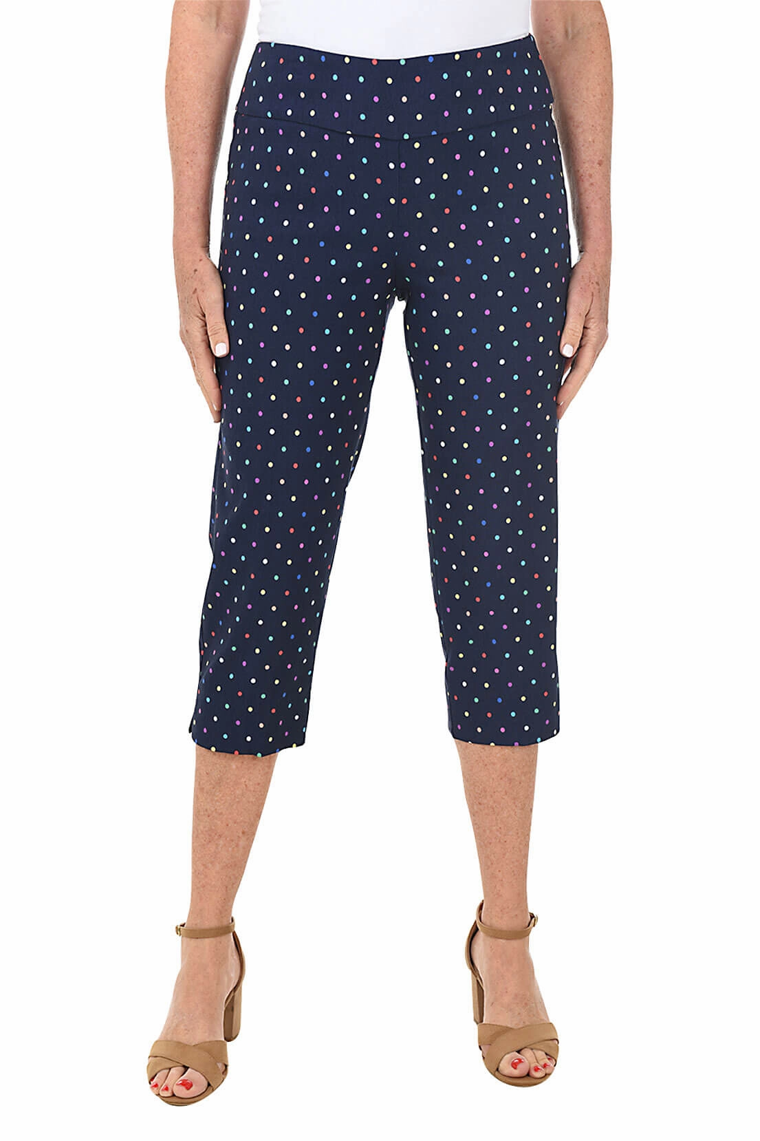 Petite Navy Rainbow Dots Pull-On Crop Pant snag resistant
