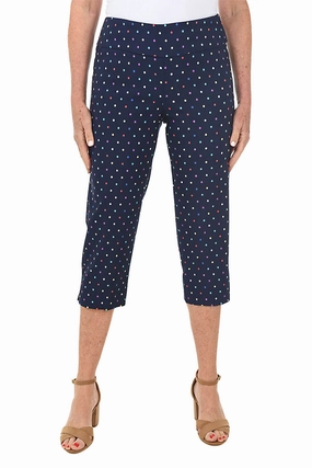 Petite Navy Rainbow Dots Pull-On Crop Pant Stretch Fit