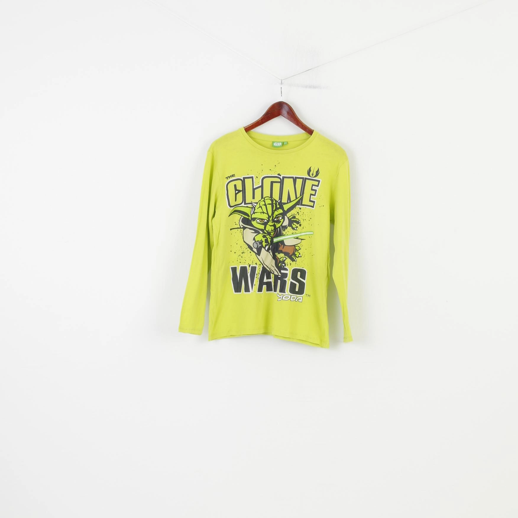 ZeroDistressFinish Star Wars Boys 176  S Long Sleeved Shirt Lime The Cone Wars Yoda Crew Neck Sport Top