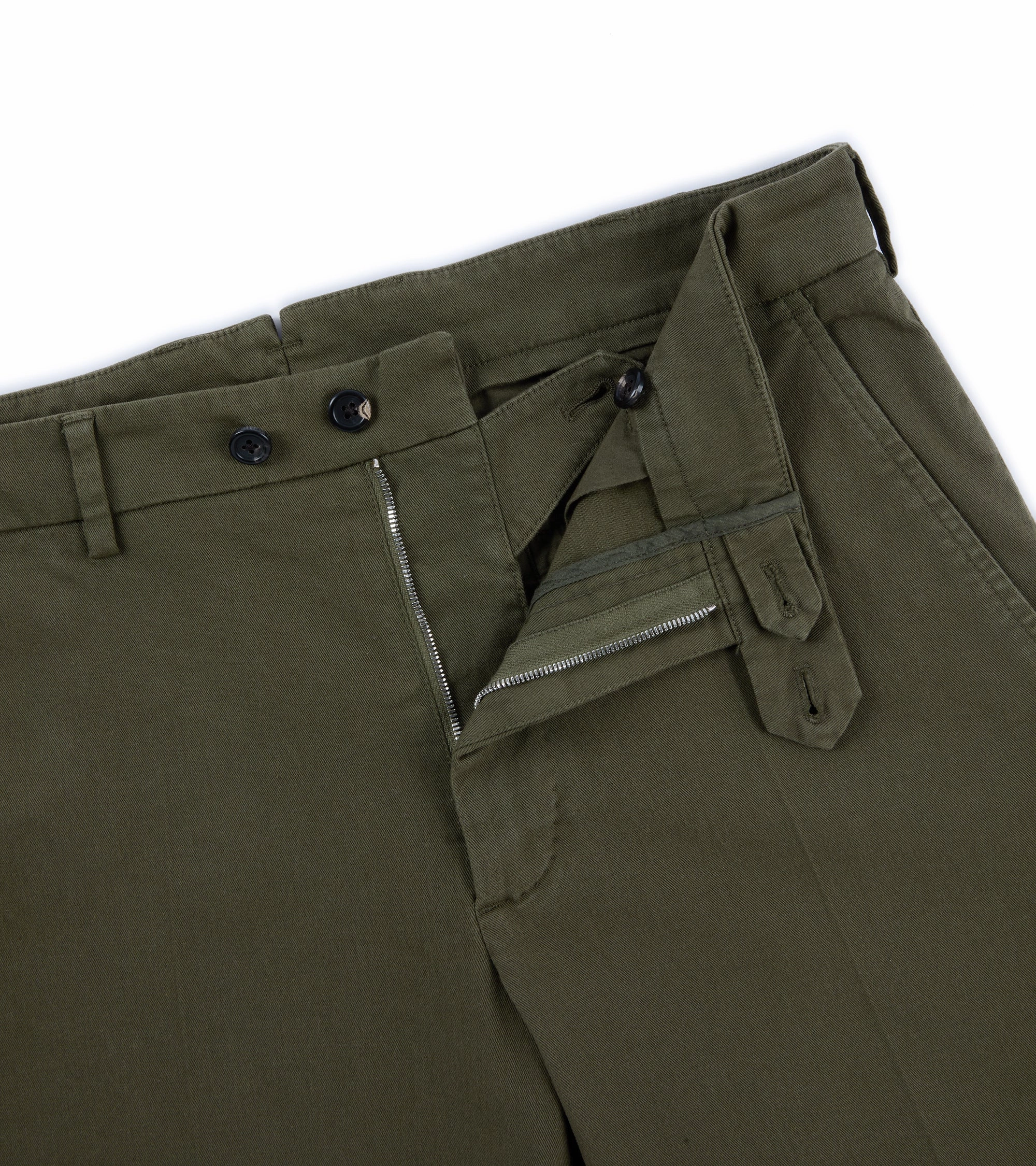 Comfortable Cut Stain Resistant Weave Trunk Palmer Flat Front Cotton Twill Trousers: Olive