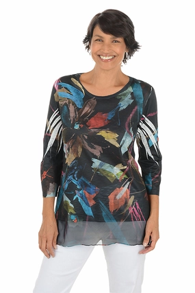 Comfy Look Adjustable drawstring Bonita 3/4 Sleeve Chiffon Hem Tunic